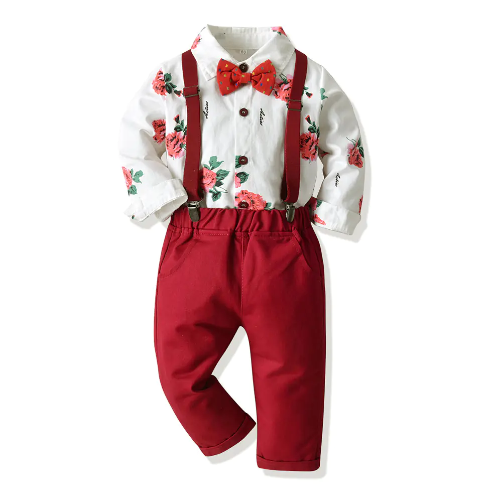 Floral Print Long Sleeve Shirt and Overalls Set - Image 7