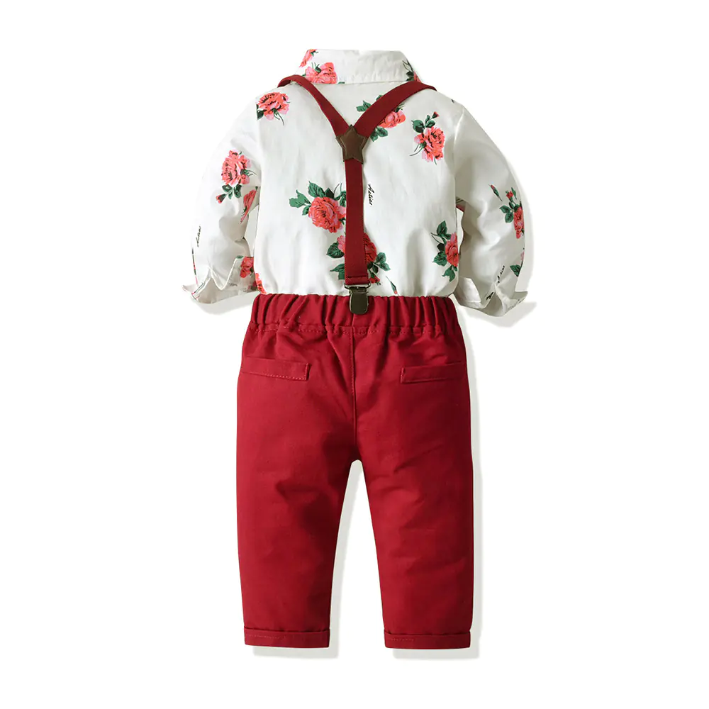 Floral Print Long Sleeve Shirt and Overalls Set - Image 9