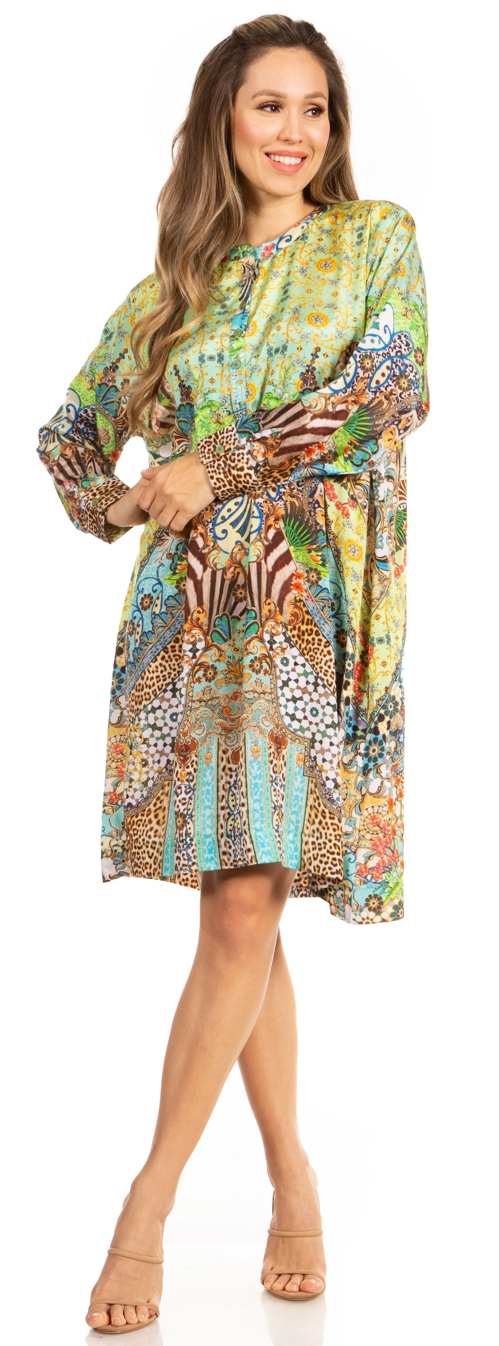 Floral Print Women's Long Sleeve Tunic Dress with Pockets - Sakkas Eloisa - Image 10