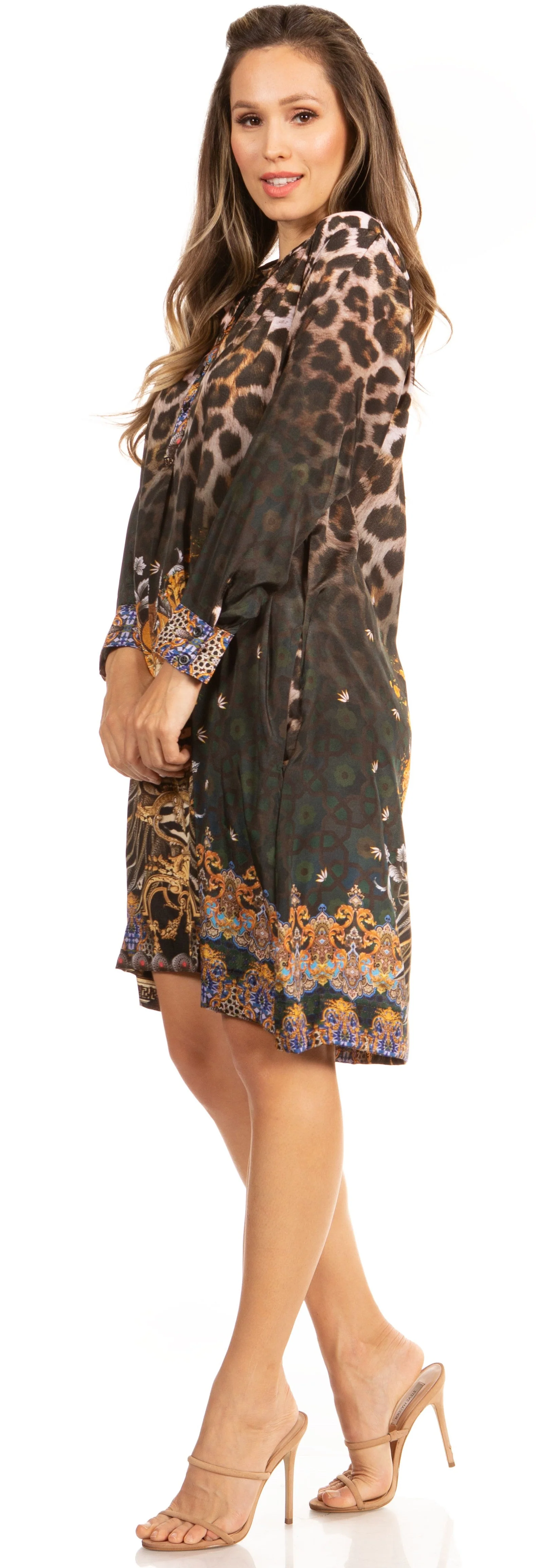 Floral Print Women's Long Sleeve Tunic Dress with Pockets - Sakkas Eloisa - Image 13