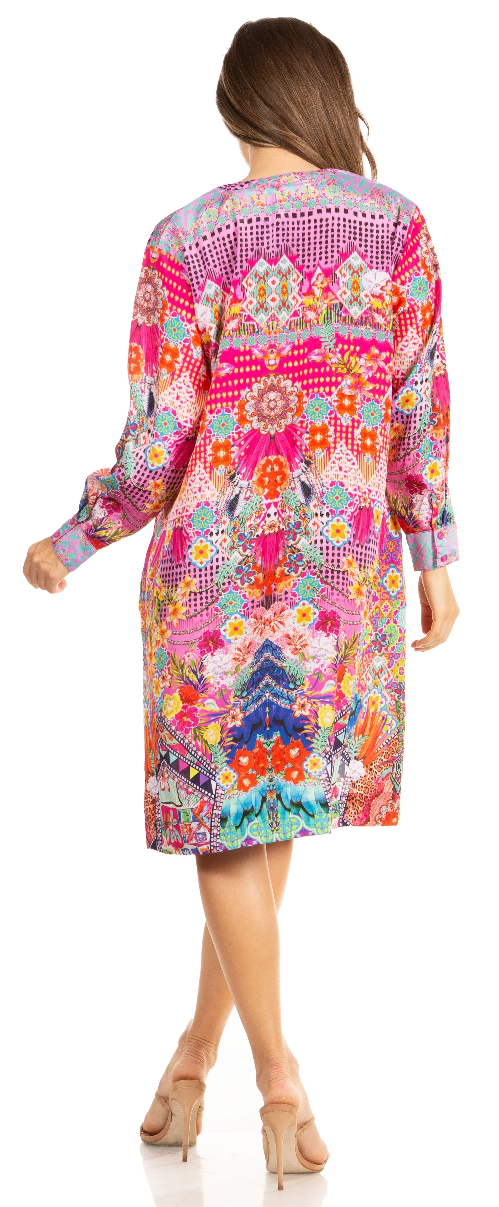 Floral Print Women's Long Sleeve Tunic Dress with Pockets - Sakkas Eloisa - Image 2
