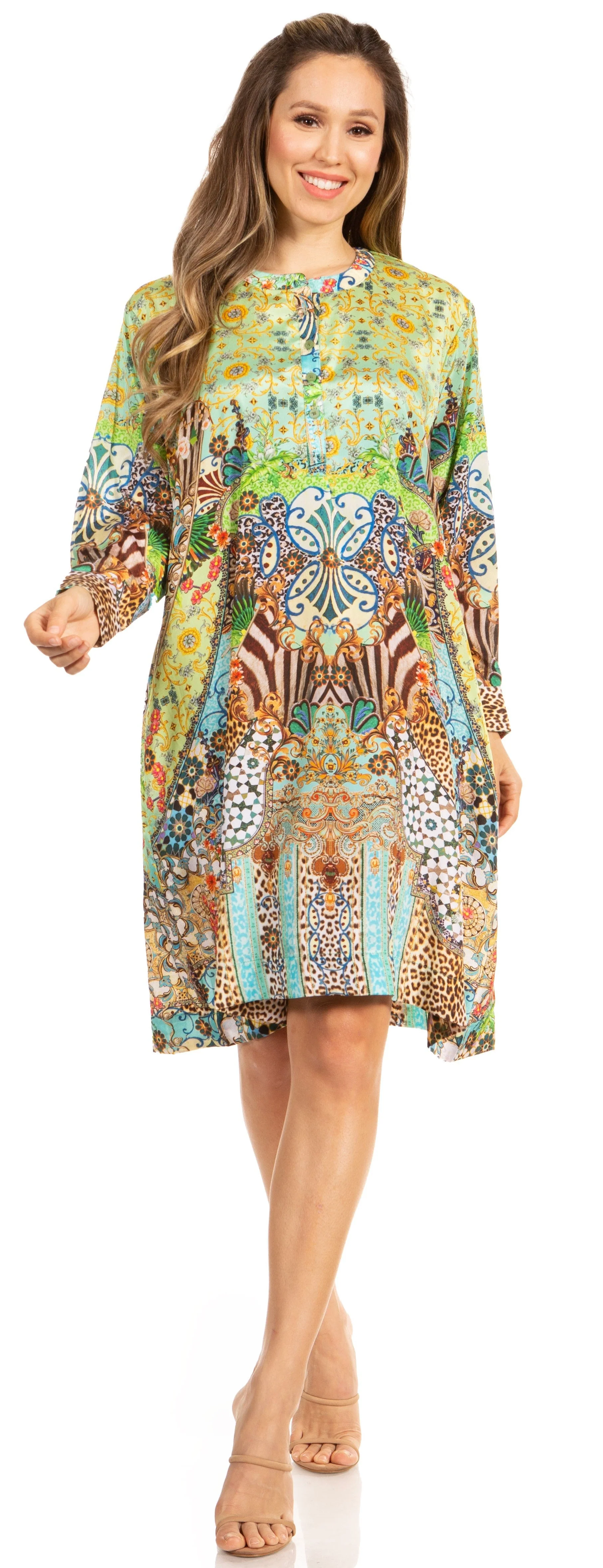 Floral Print Women's Long Sleeve Tunic Dress with Pockets - Sakkas Eloisa - Image 6