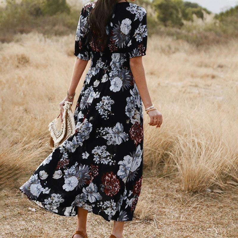 Floral Summer Beach Dress With V Neck Elastic Waist Dresses For Women - Image 3