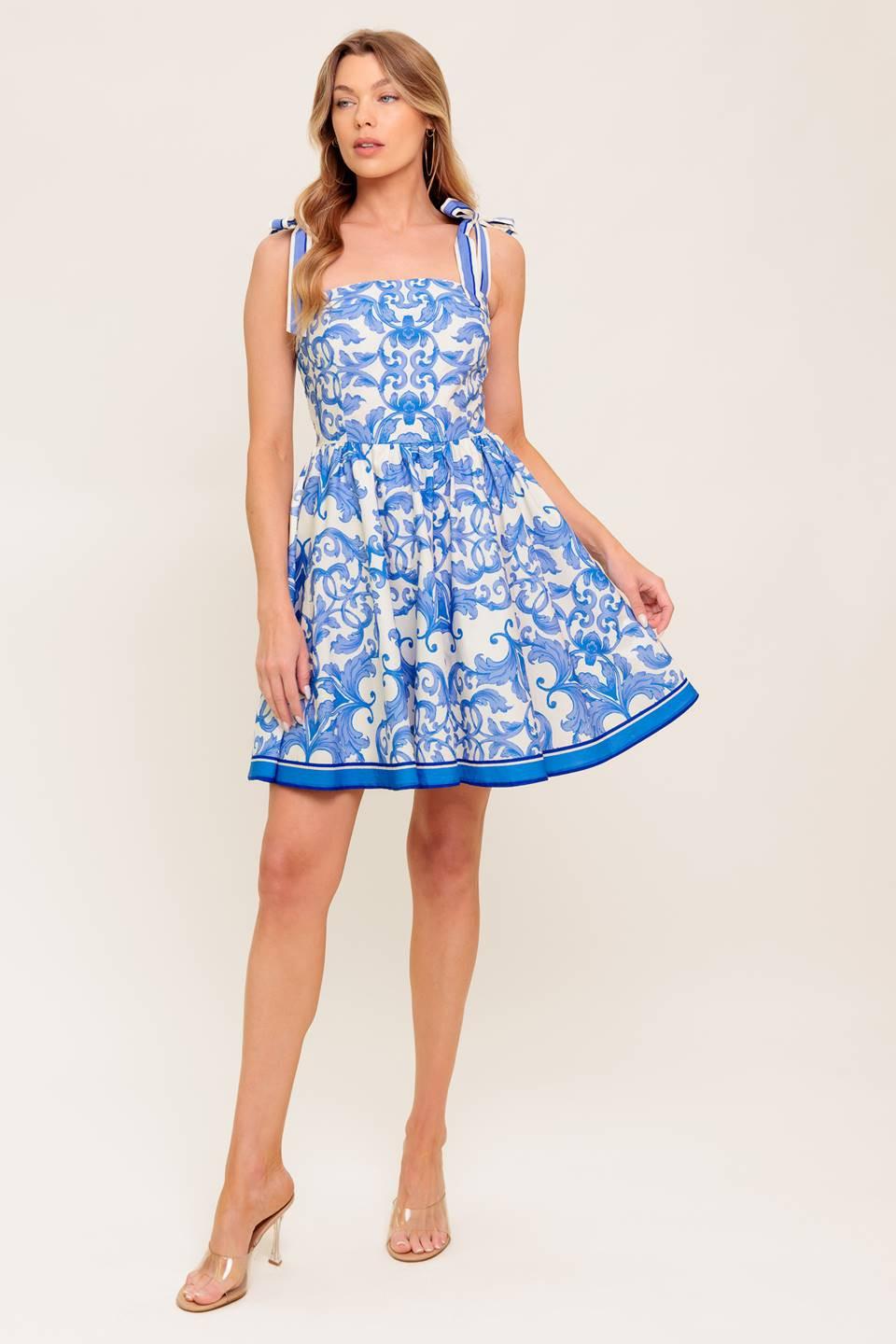 Florence Days Floral Blue Woven Mini Dress - Image 5