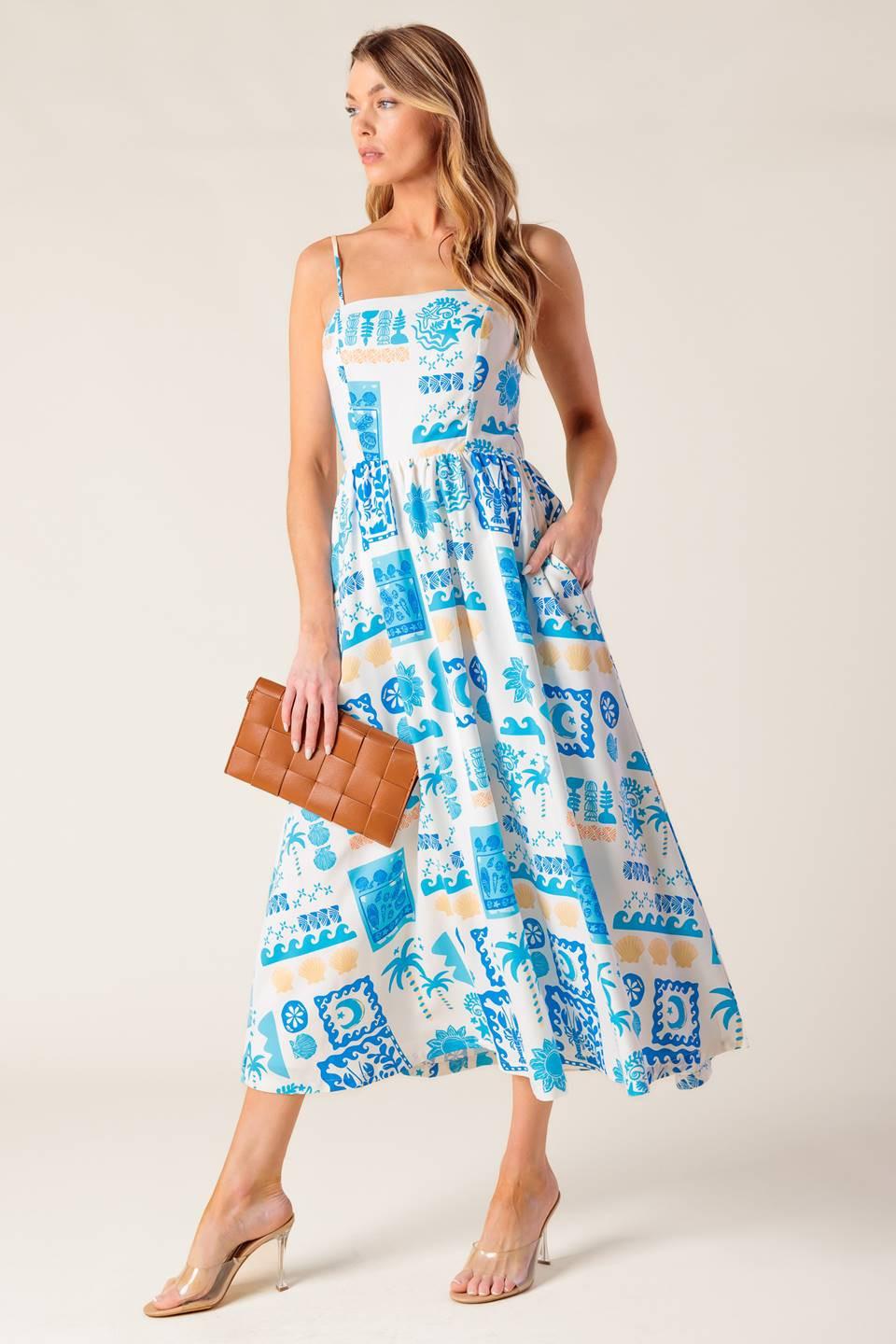 Flower Girl Blue Woven Midi Dress - Image 4