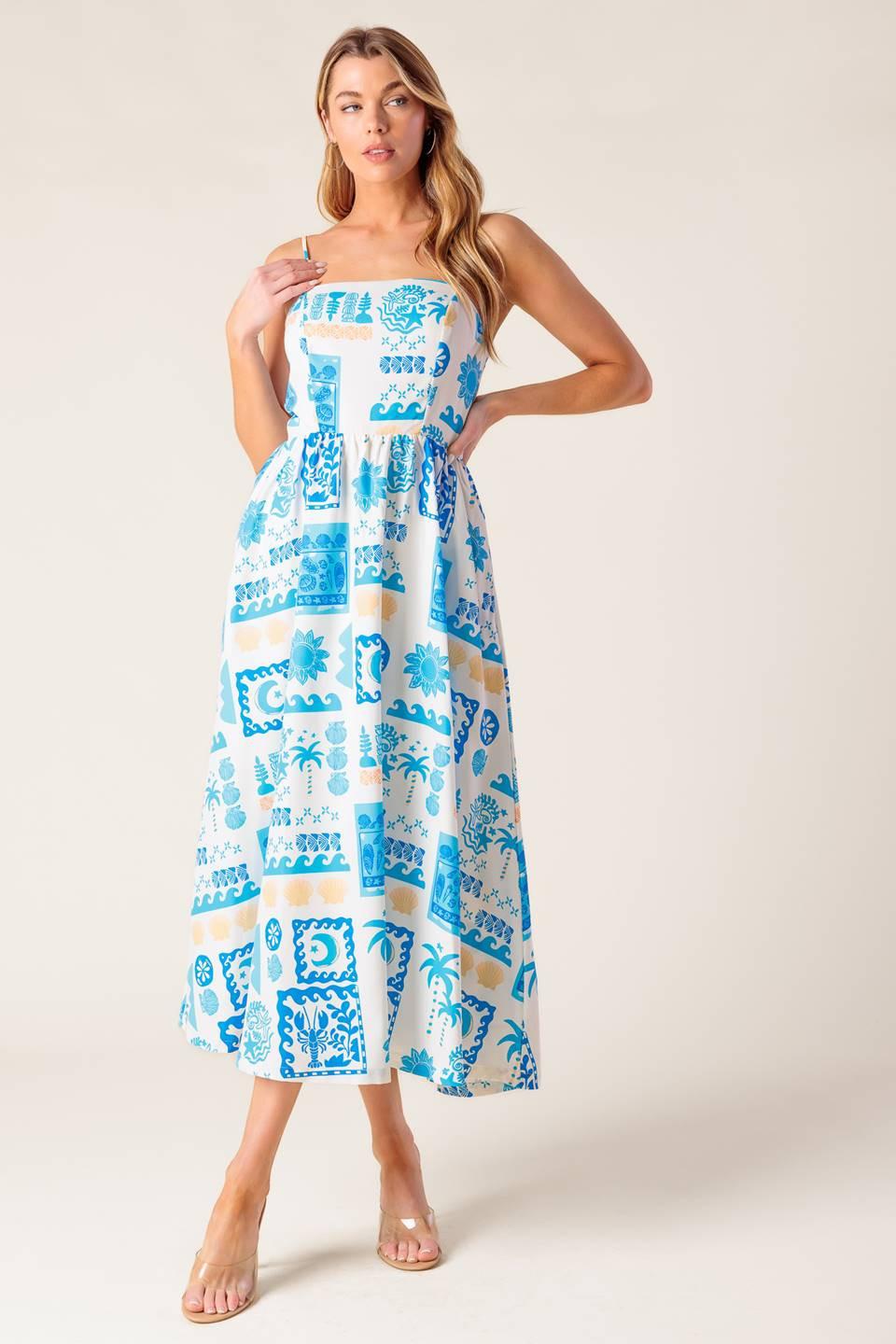Flower Girl Blue Woven Midi Dress - Image 5