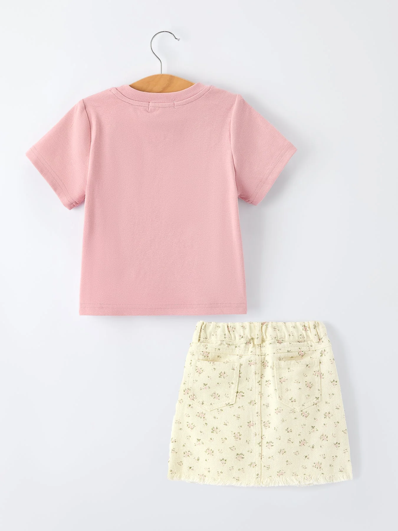 Flower Letter Girl Short Sleeve Top Denim Skirt Set - Image 2