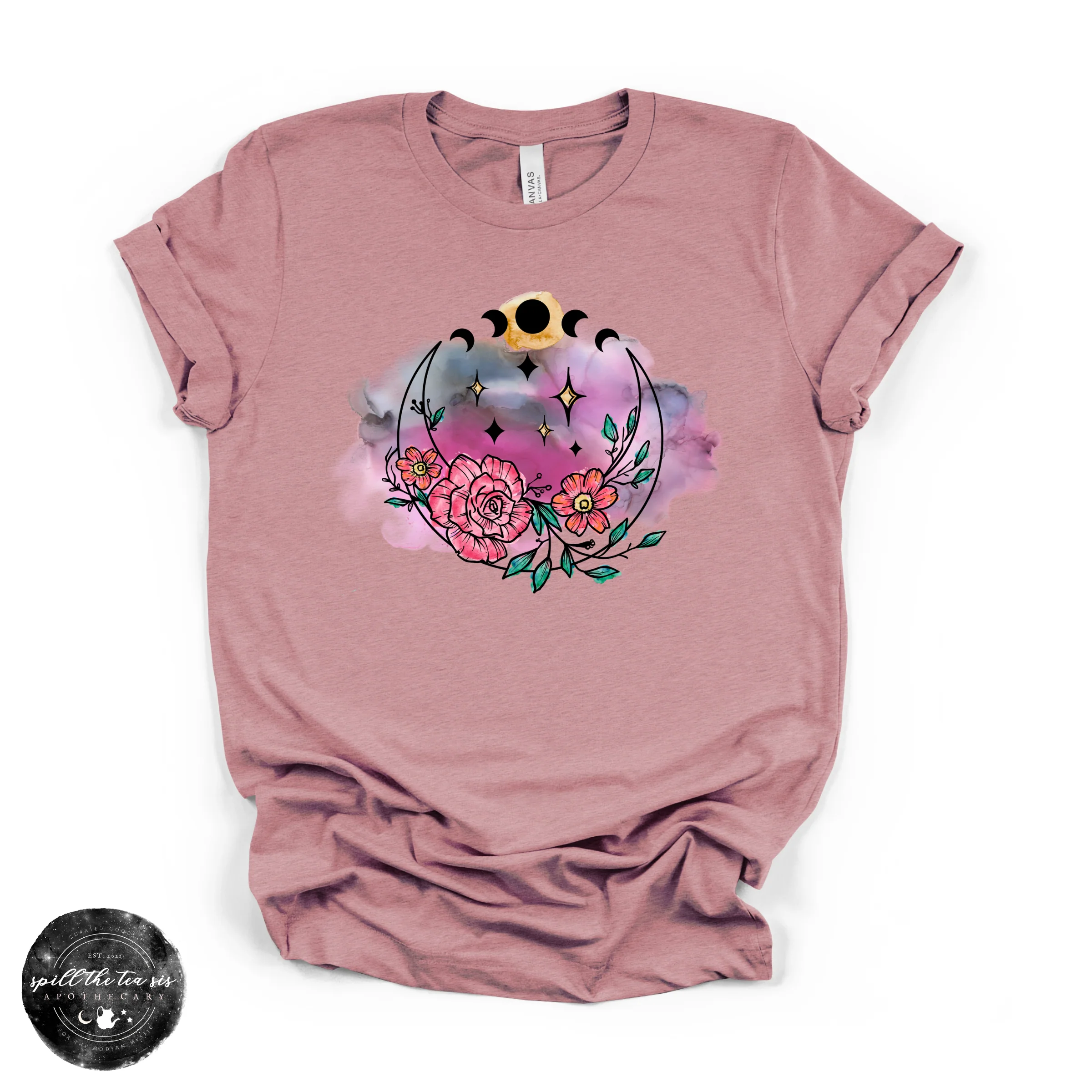 Flowering Full Moon Tee | Floral Celestial Graphic T-Shirt - Image 5