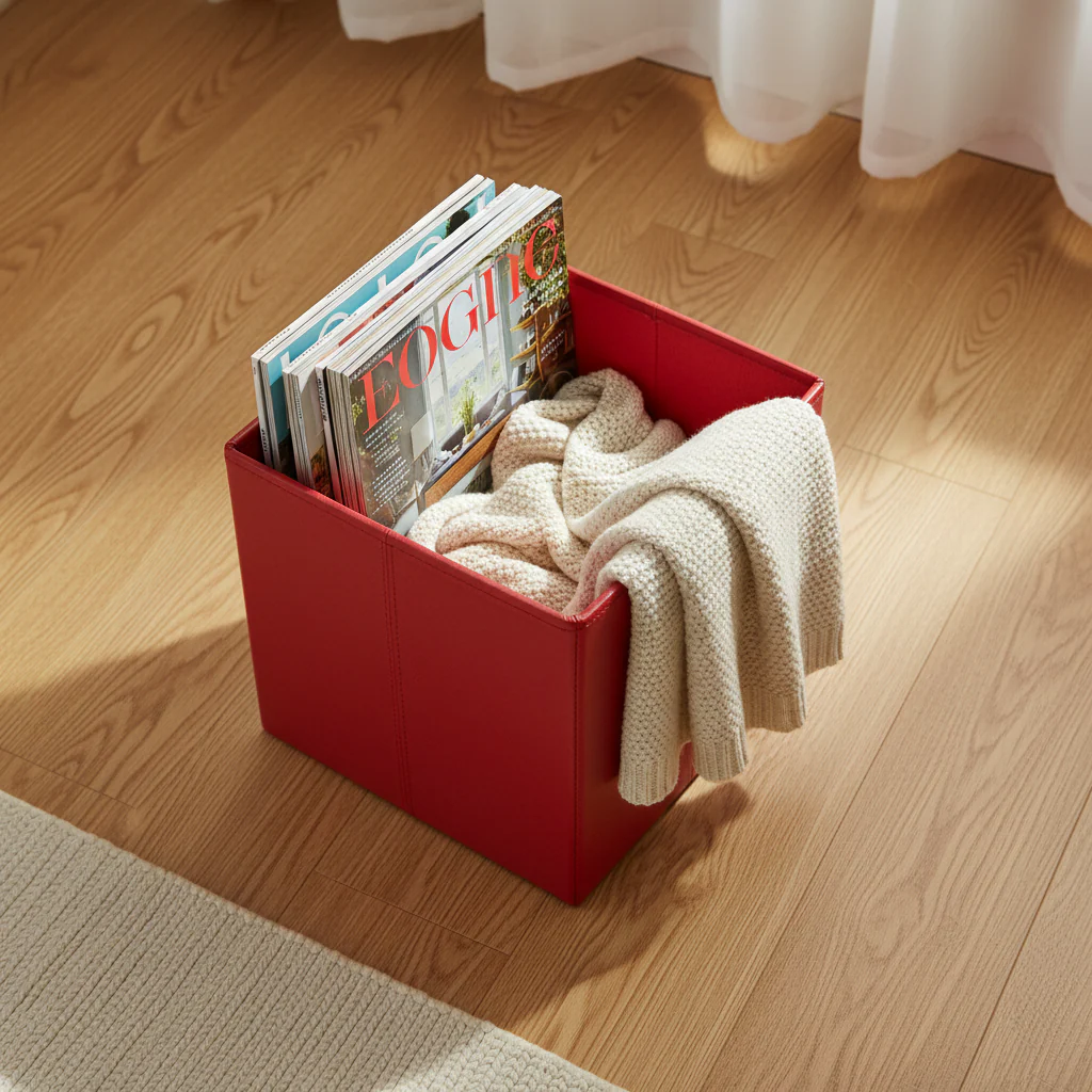 Folding Storage Ottoman Foot Rest Stool – Faux Leather Ottoman Bench with Hidden Storage for Books & Home Organization - Image 9