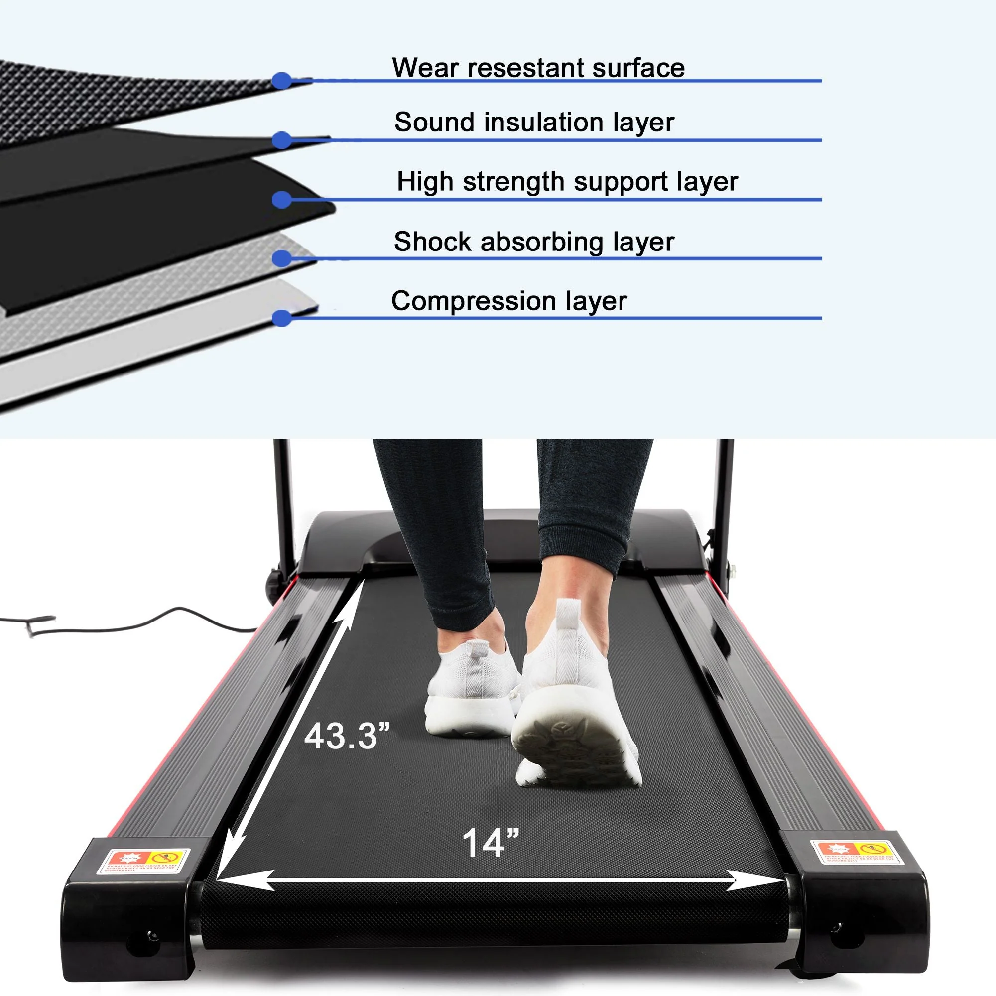 Folding Treadmill with Incline 2.5HP 12KM/H Electric Treadmill for Home Foldable, Bluetooth Music Cup Holder Heart Rate Sensor Walking Running Machine for Indoor Home Gym Exercise Fitness - Image 3