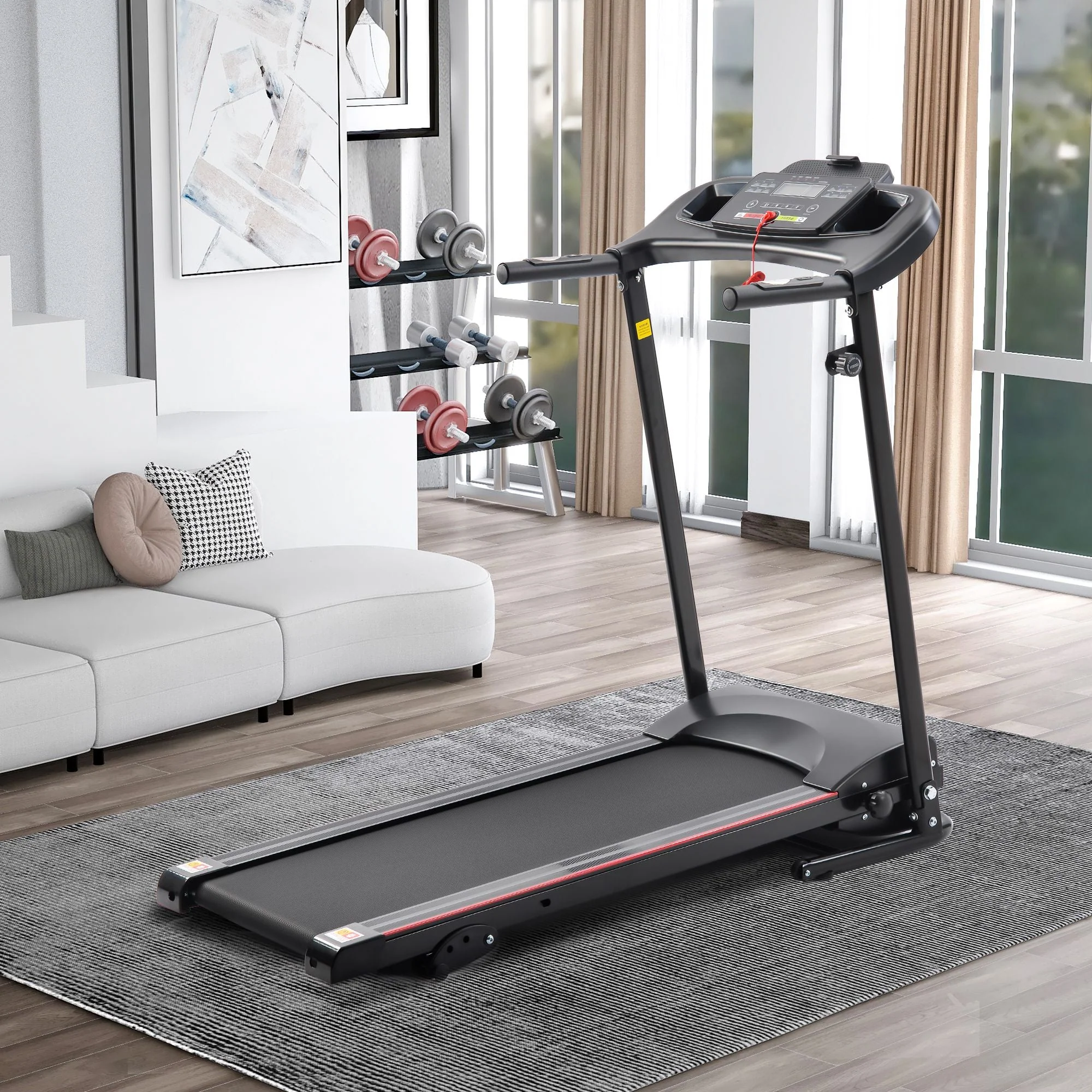 Folding Treadmill with Incline 2.5HP 12KM/H Electric Treadmill for Home Foldable, Bluetooth Music Cup Holder Heart Rate Sensor Walking Running Machine for Indoor Home Gym Exercise Fitness - Image 6
