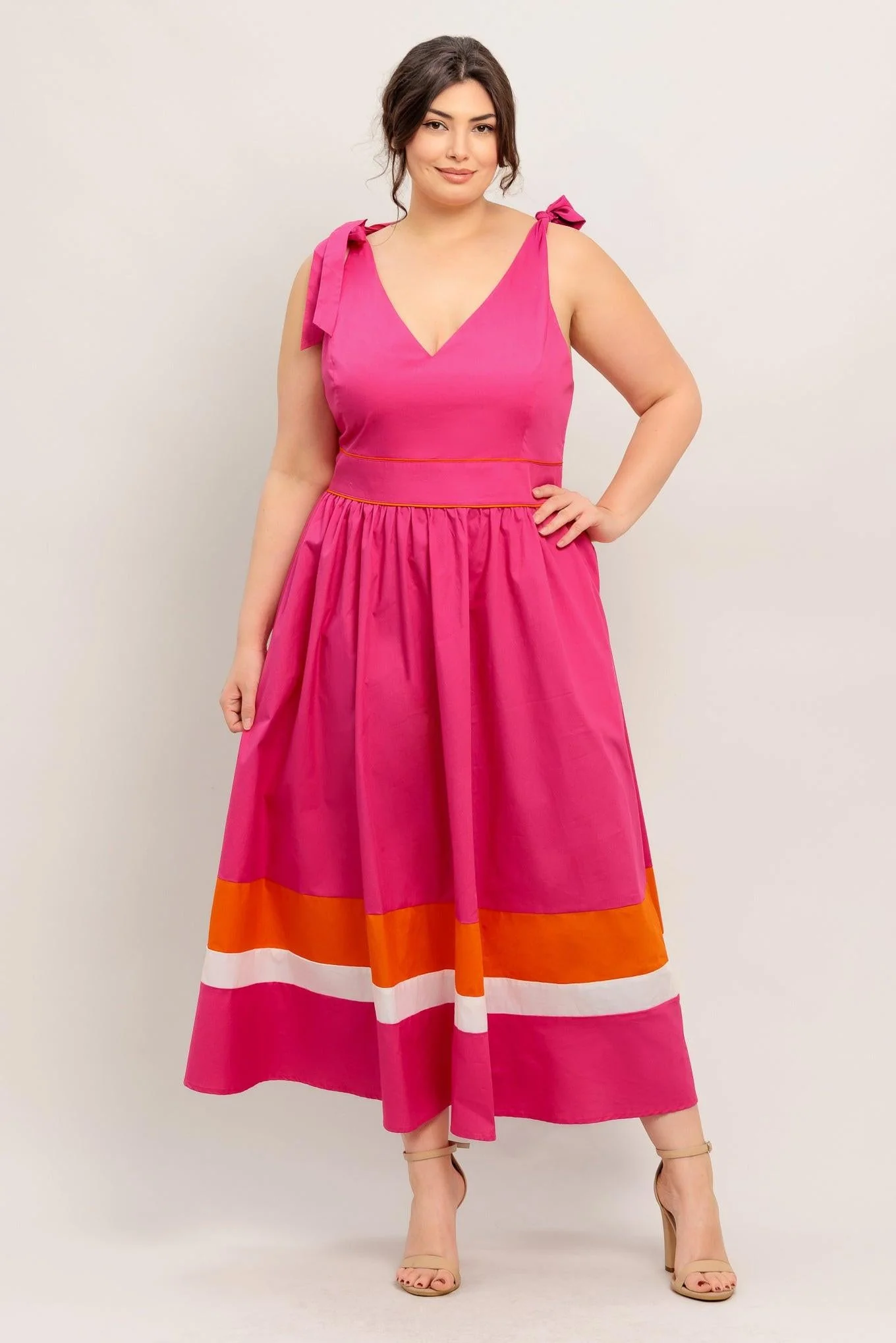 Forest Charm Fuchsia Orange Woven Midi Dress - Image 9