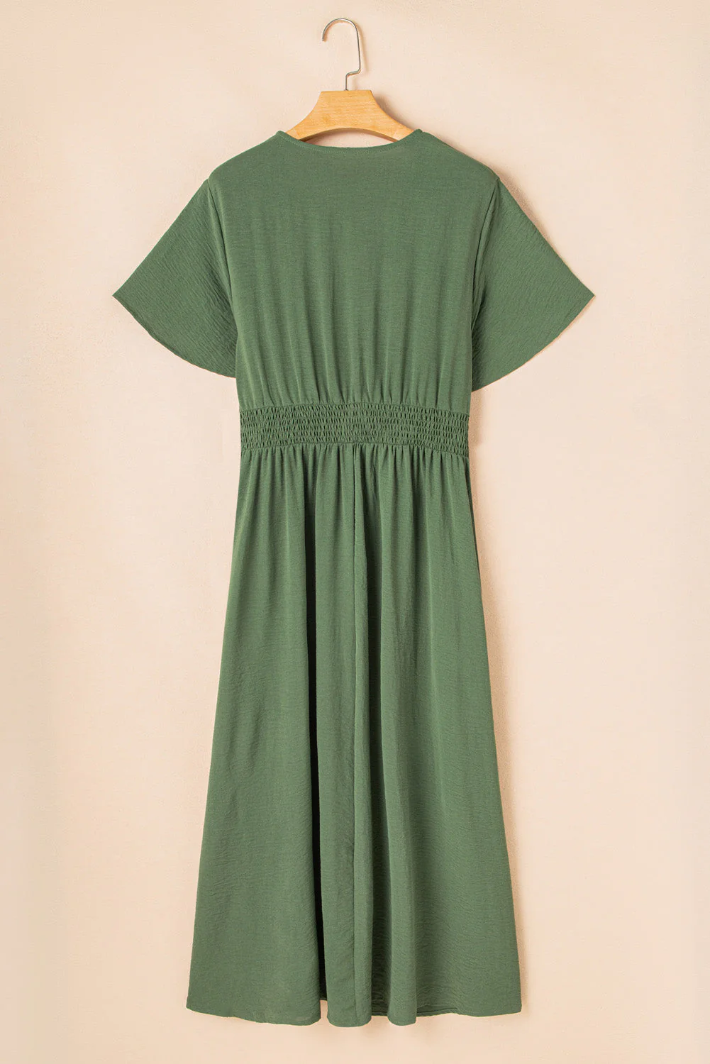 Four Leaf Clover Surplice Neckline Shirred High Waist Plus Size Maxi Dress - Image 2