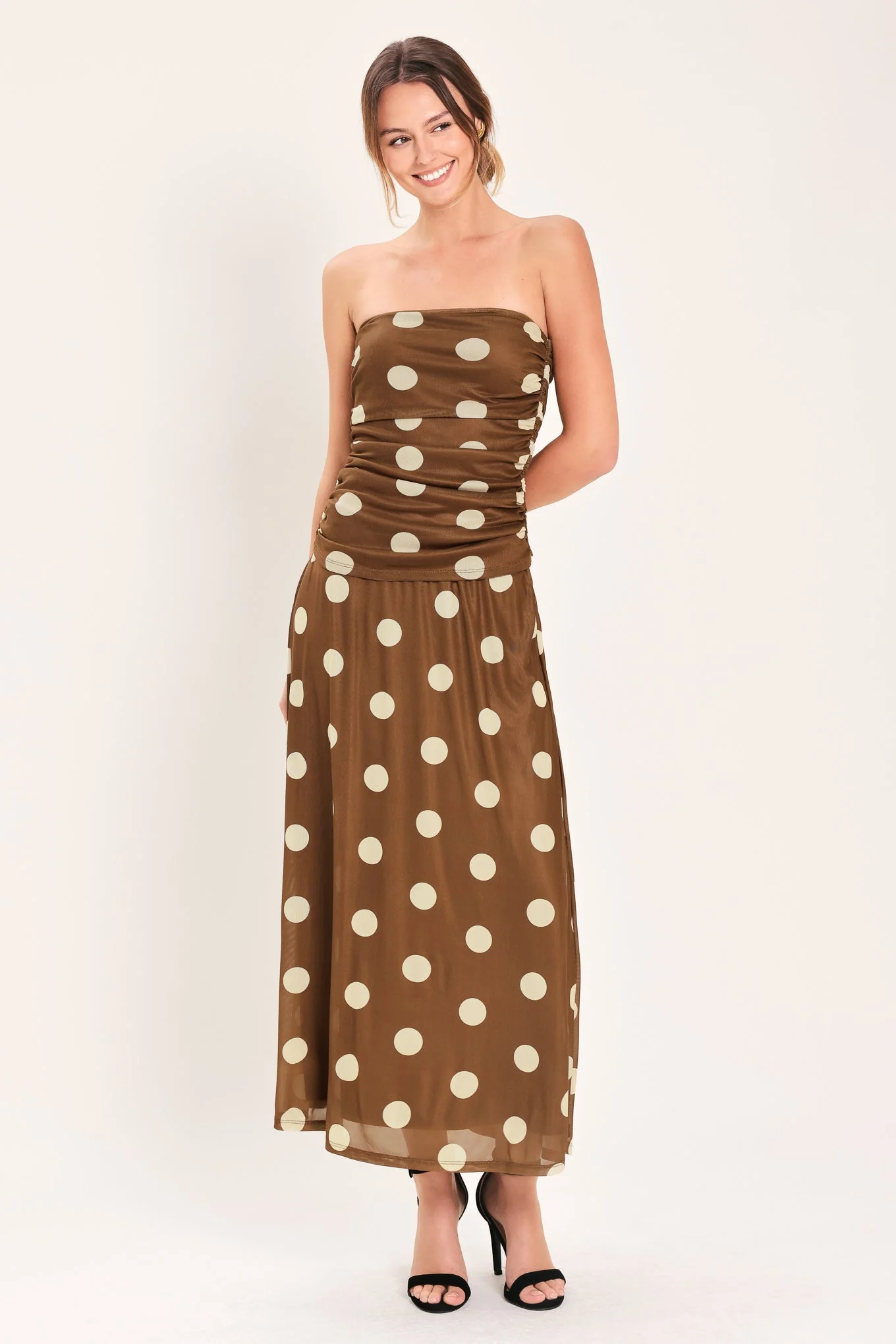 French Girl Polka Dot Power Mesh Tube Top - Image 2