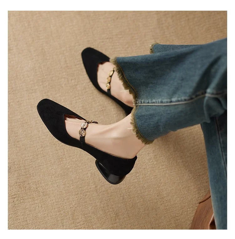 French Retro Square-Toe Suede Pumps – Women’s Low-Cut Autumn Style - Image 7