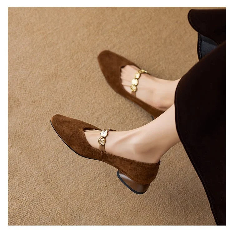 French Retro Square-Toe Suede Pumps – Women’s Low-Cut Autumn Style - Image 8