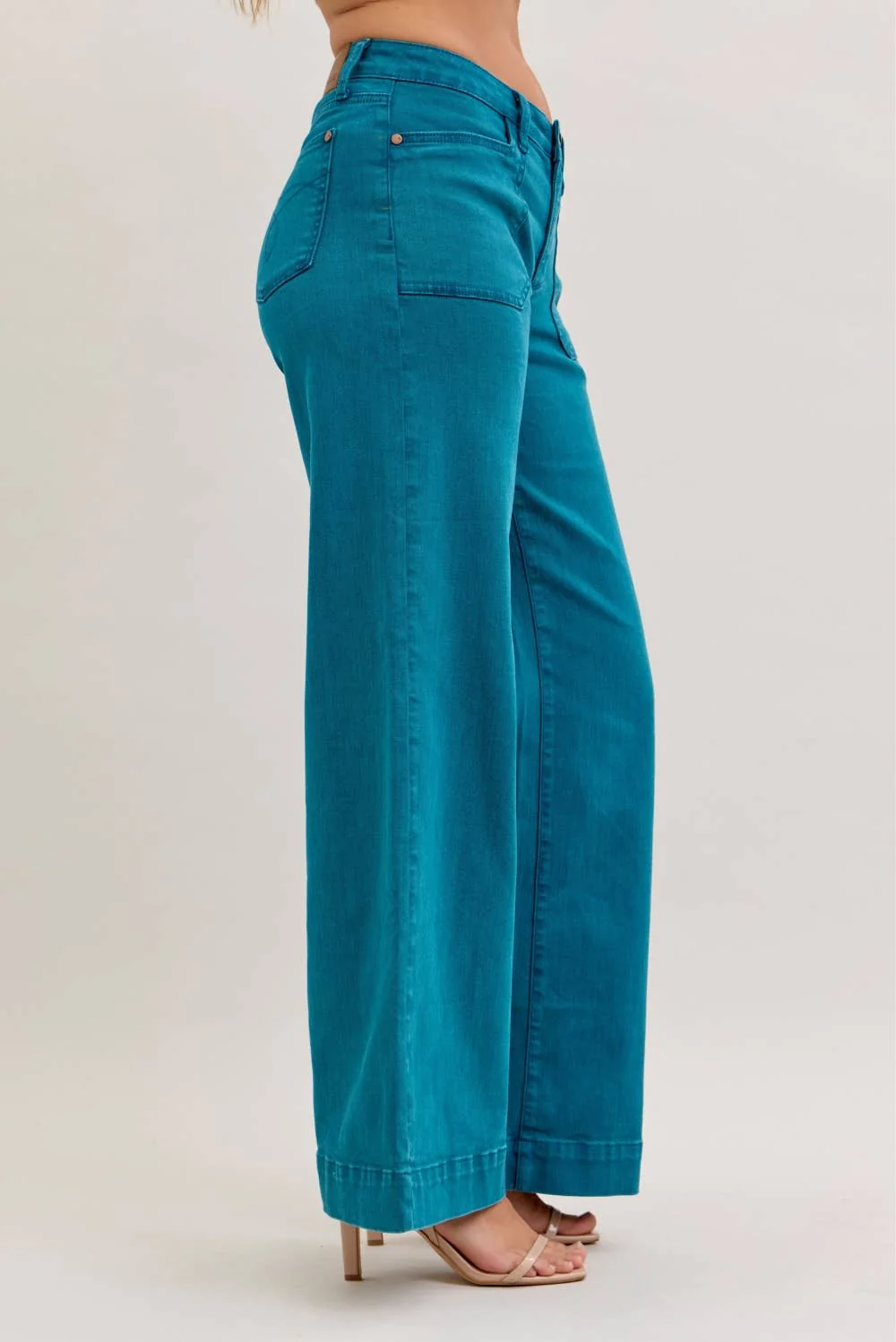 Freya - Teal Mid Rise Utility Wide Jeans - Image 3