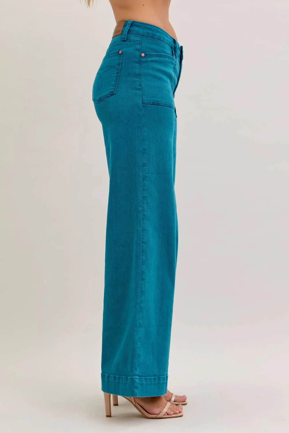 Freya - Teal Mid Rise Utility Wide Jeans - Image 8