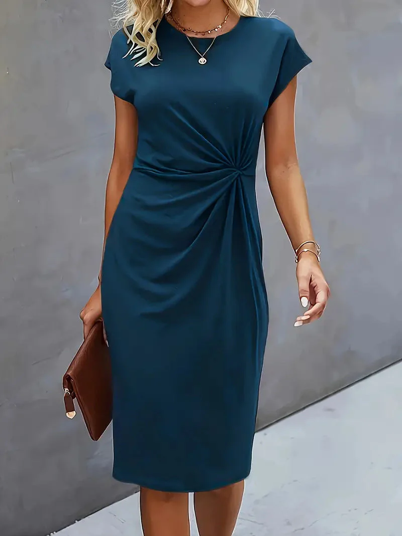 Front Knot Bodycon Midi Dress – Round Neck Sleeveless Tie Dress - Image 15