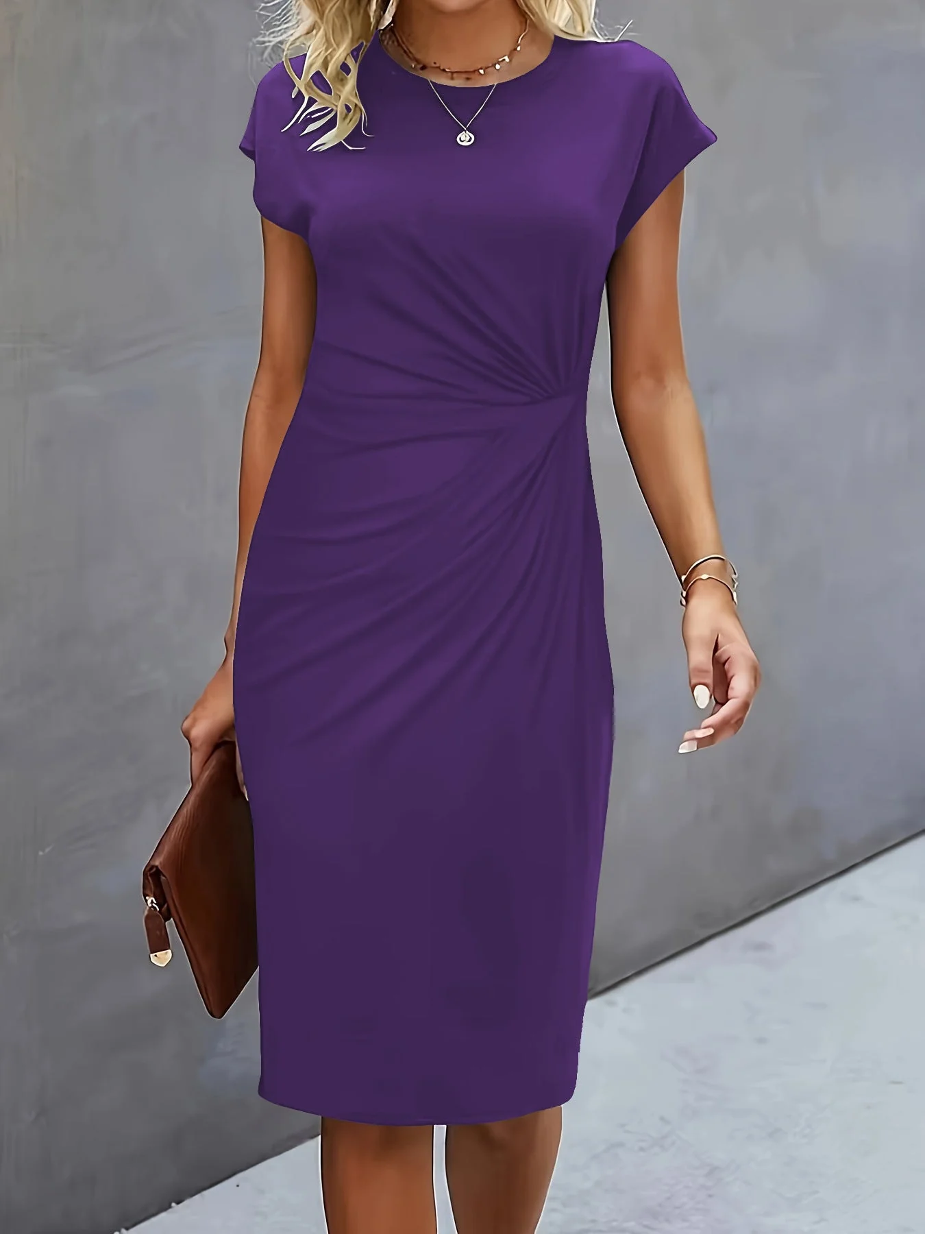 Front Knot Bodycon Midi Dress – Round Neck Sleeveless Tie Dress - Image 17