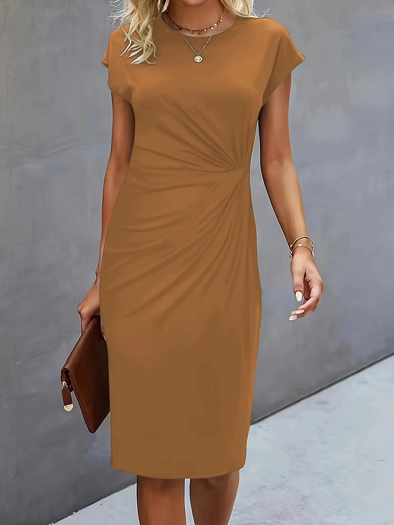 Front Knot Bodycon Midi Dress – Round Neck Sleeveless Tie Dress - Image 6