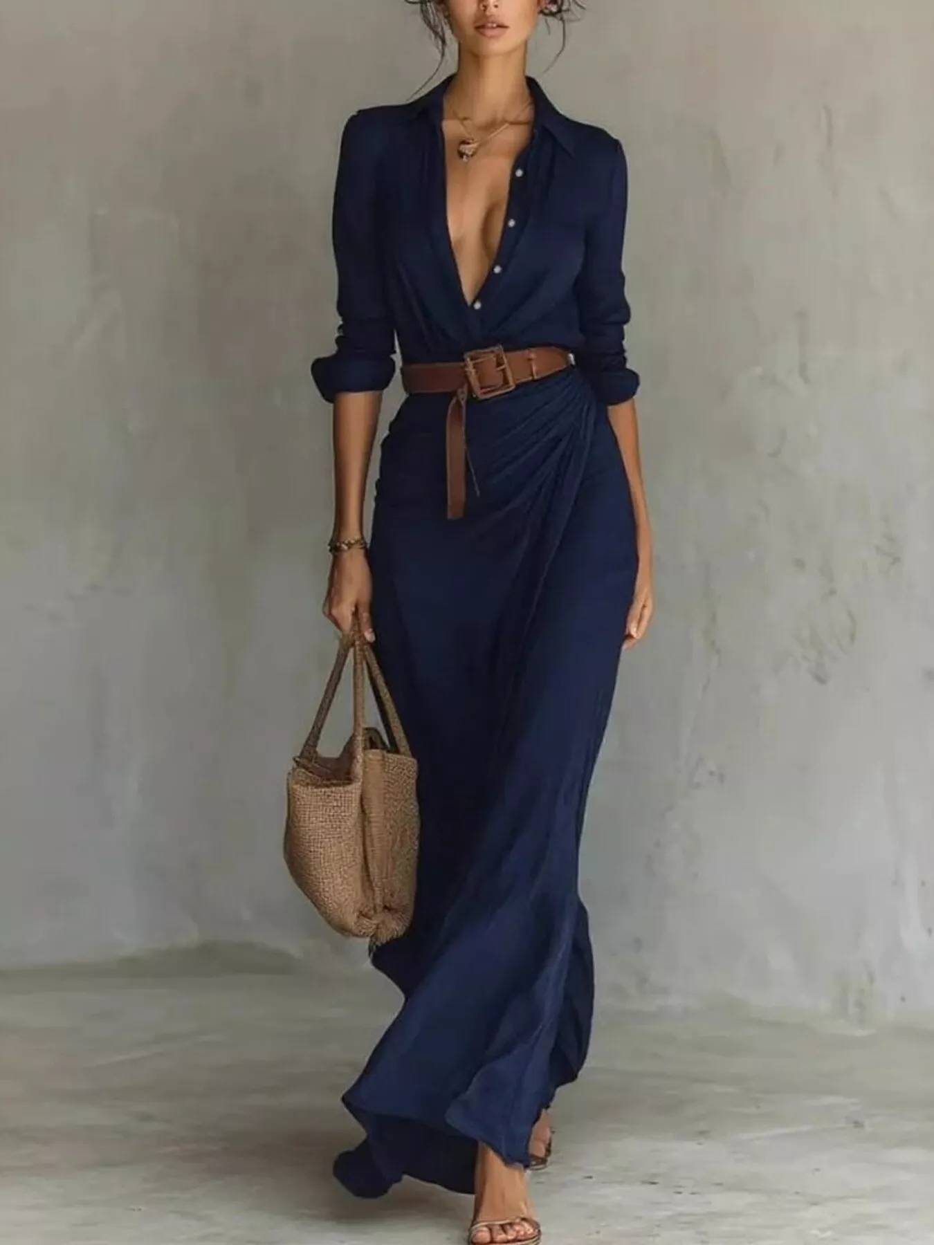 Full Size Ruched Long Sleeve Maxi Dress Plus Size - Image 10