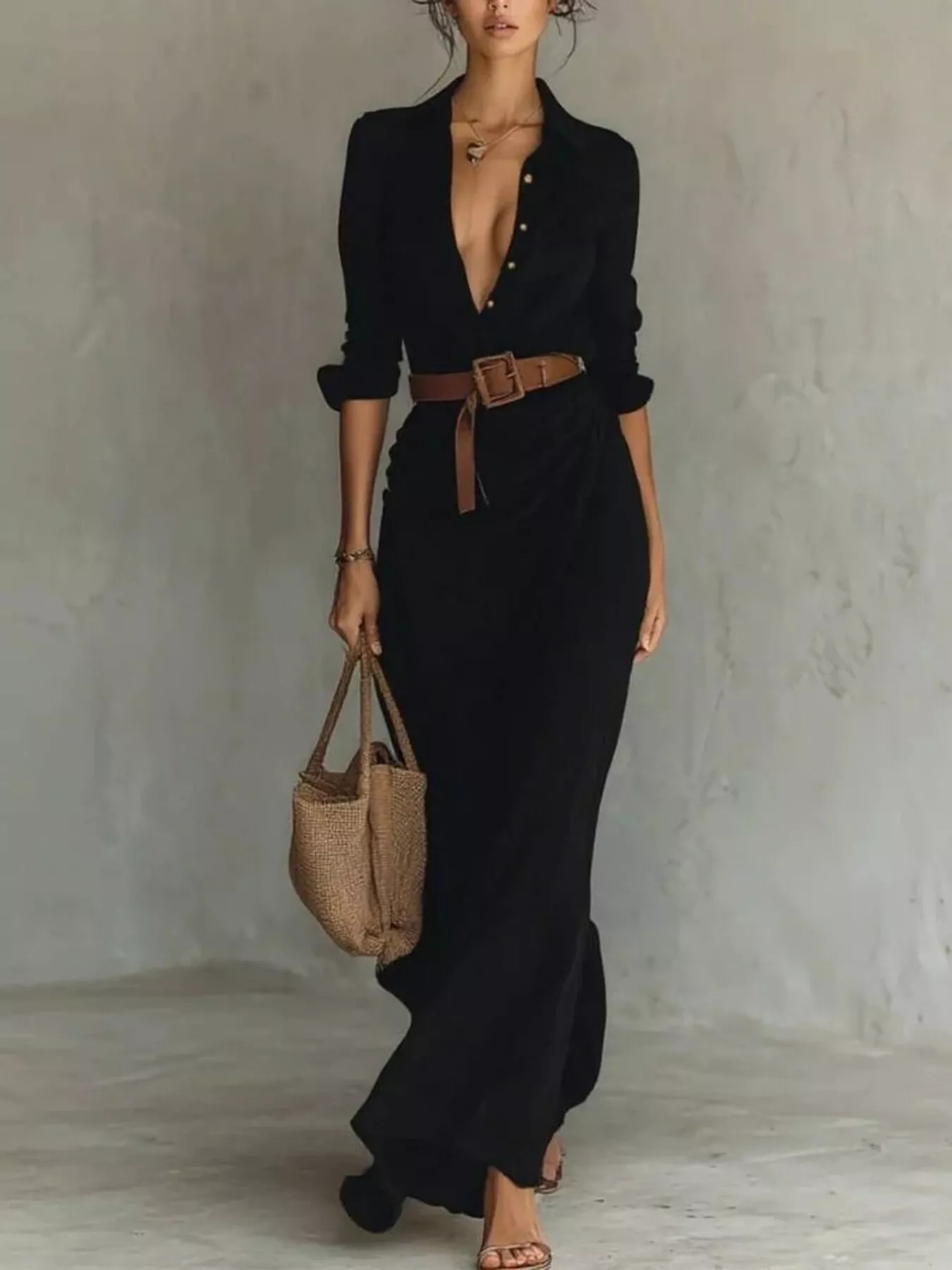 Full Size Ruched Long Sleeve Maxi Dress Plus Size - Image 4