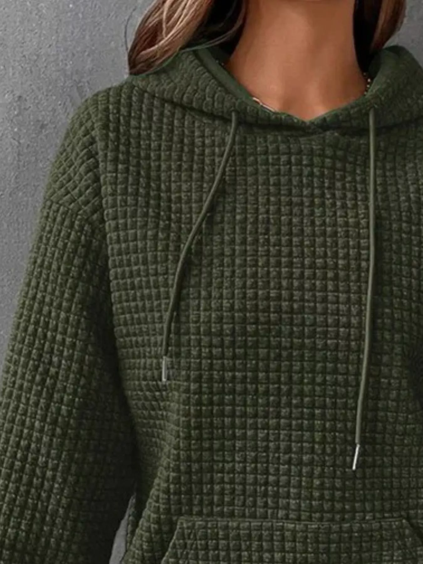 Full Size Textured Kangaroo Pocket Hoodie Plus Size - Image 18