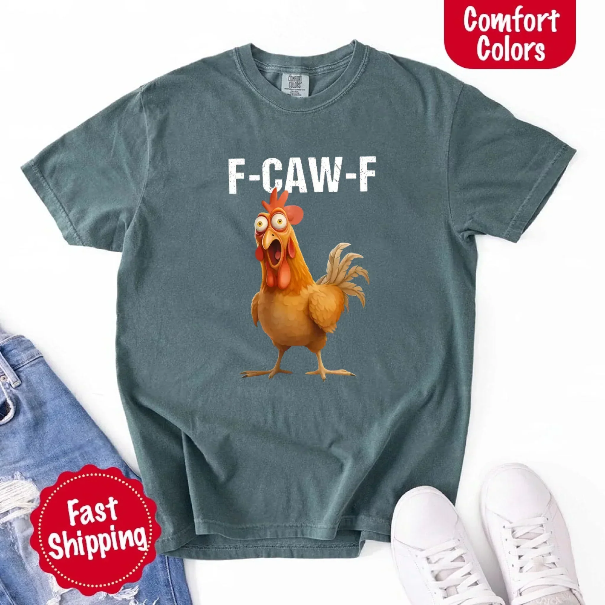 Funny F-Caw-F Rooster Comfort Colors T-shirt - Image 17