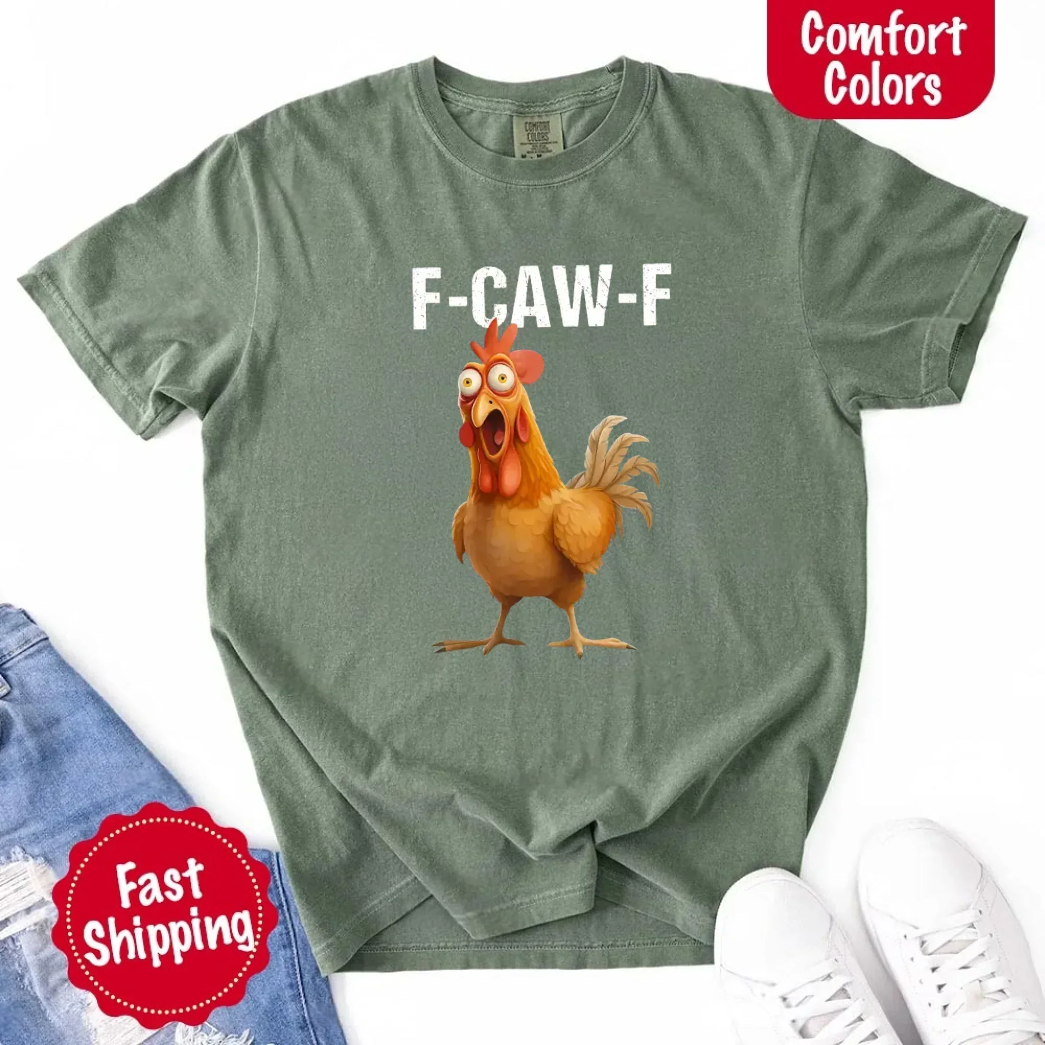 Funny F-Caw-F Rooster Comfort Colors T-shirt - Image 6