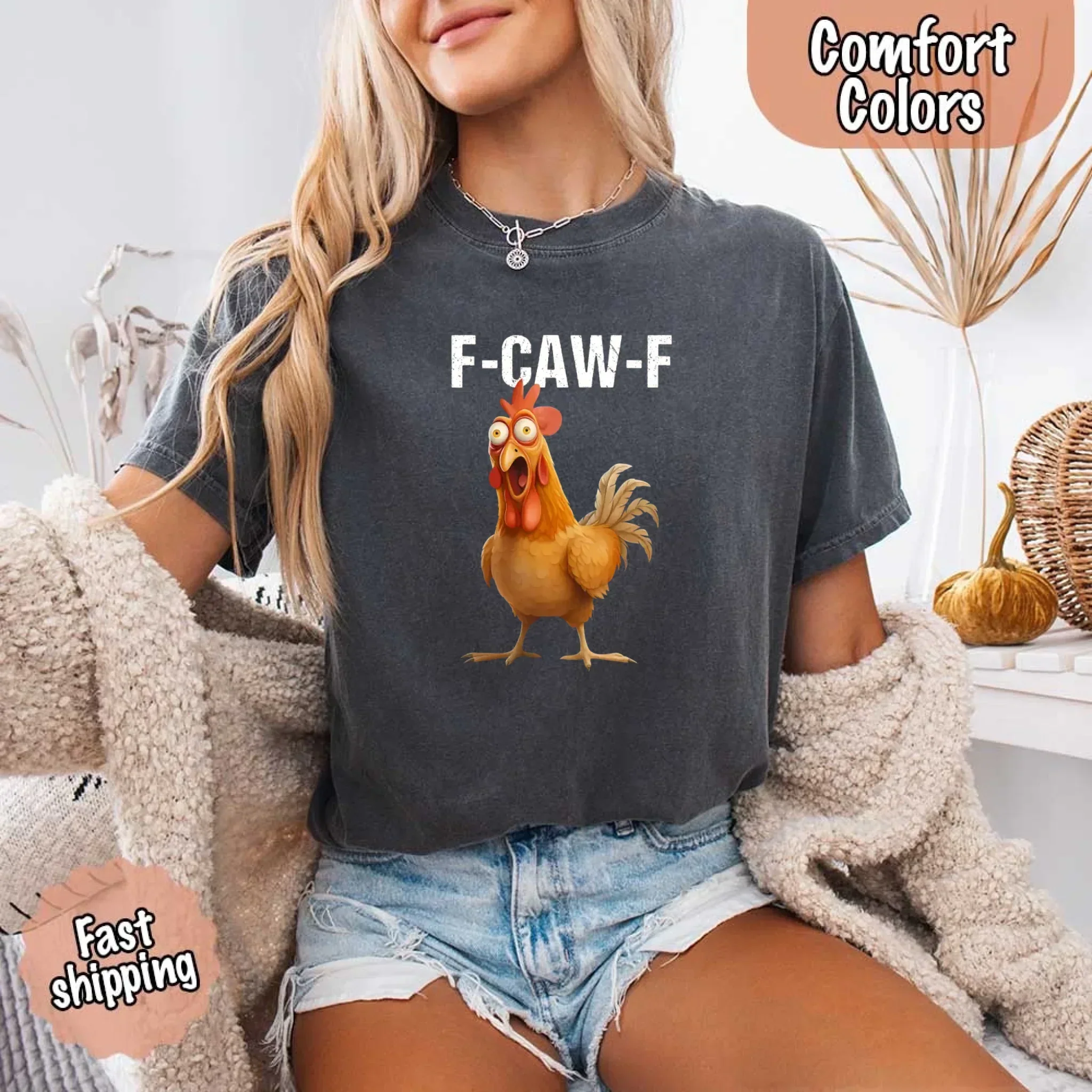 Funny F-Caw-F Rooster Comfort Colors T-shirt - Image 8