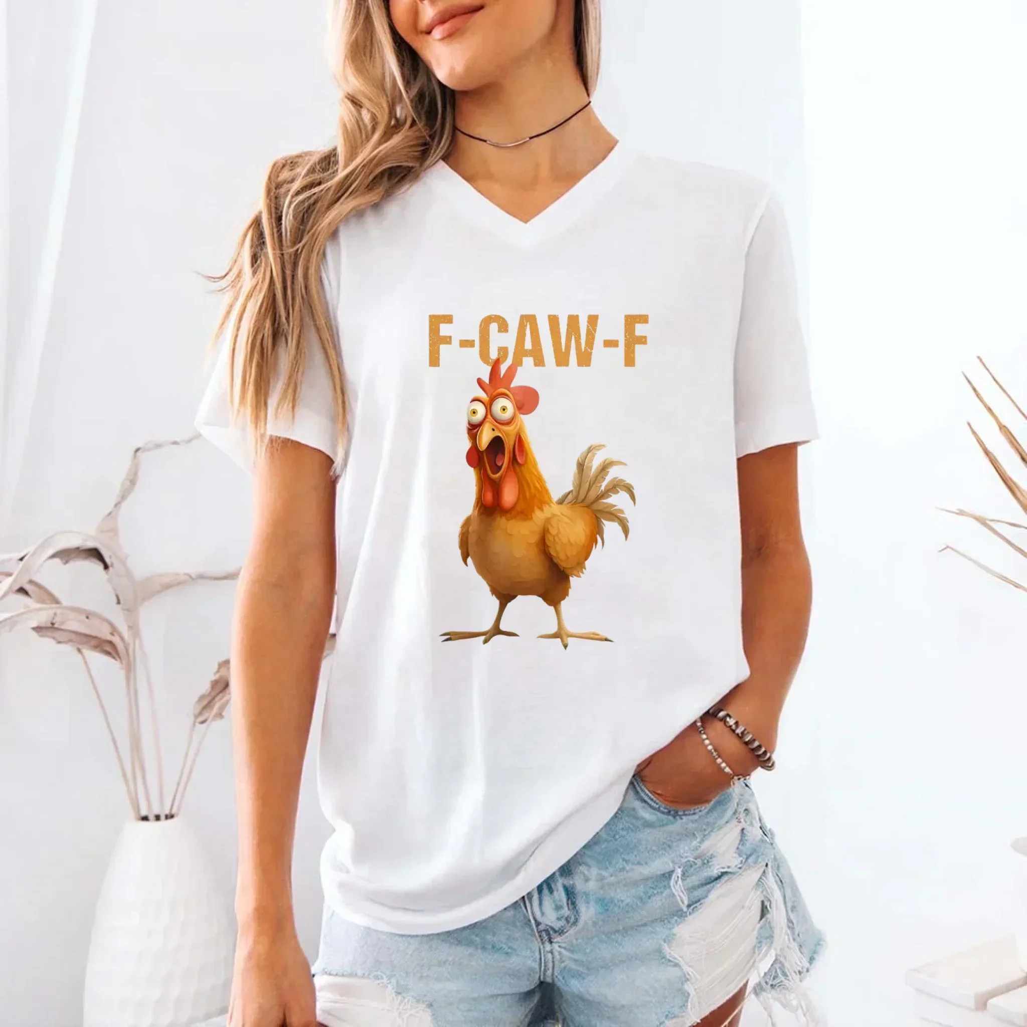 Funny F-Caw-F Rooster Unisex V-Neck T-Shirt - Image 4