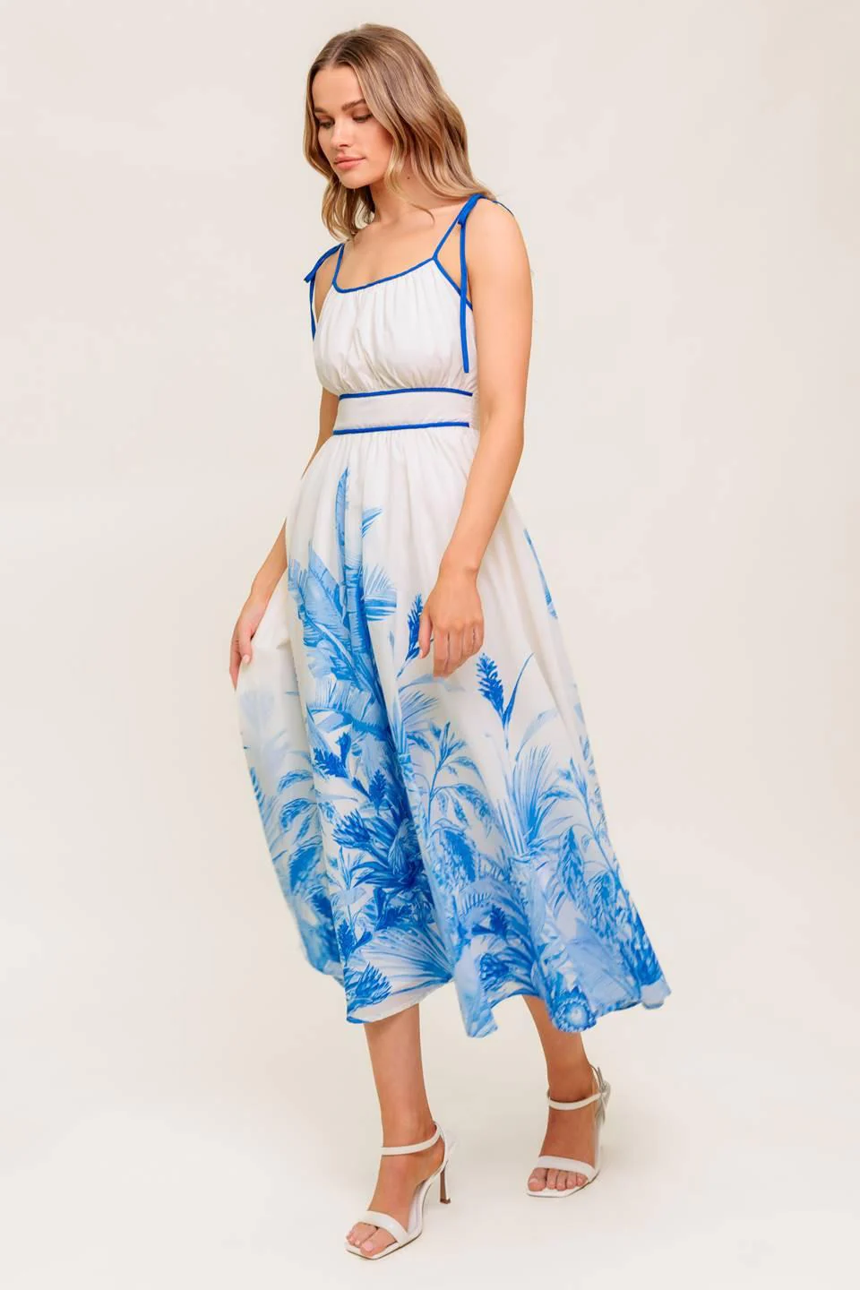 Garden Breeze Blue Woven Midi Dress - Image 5