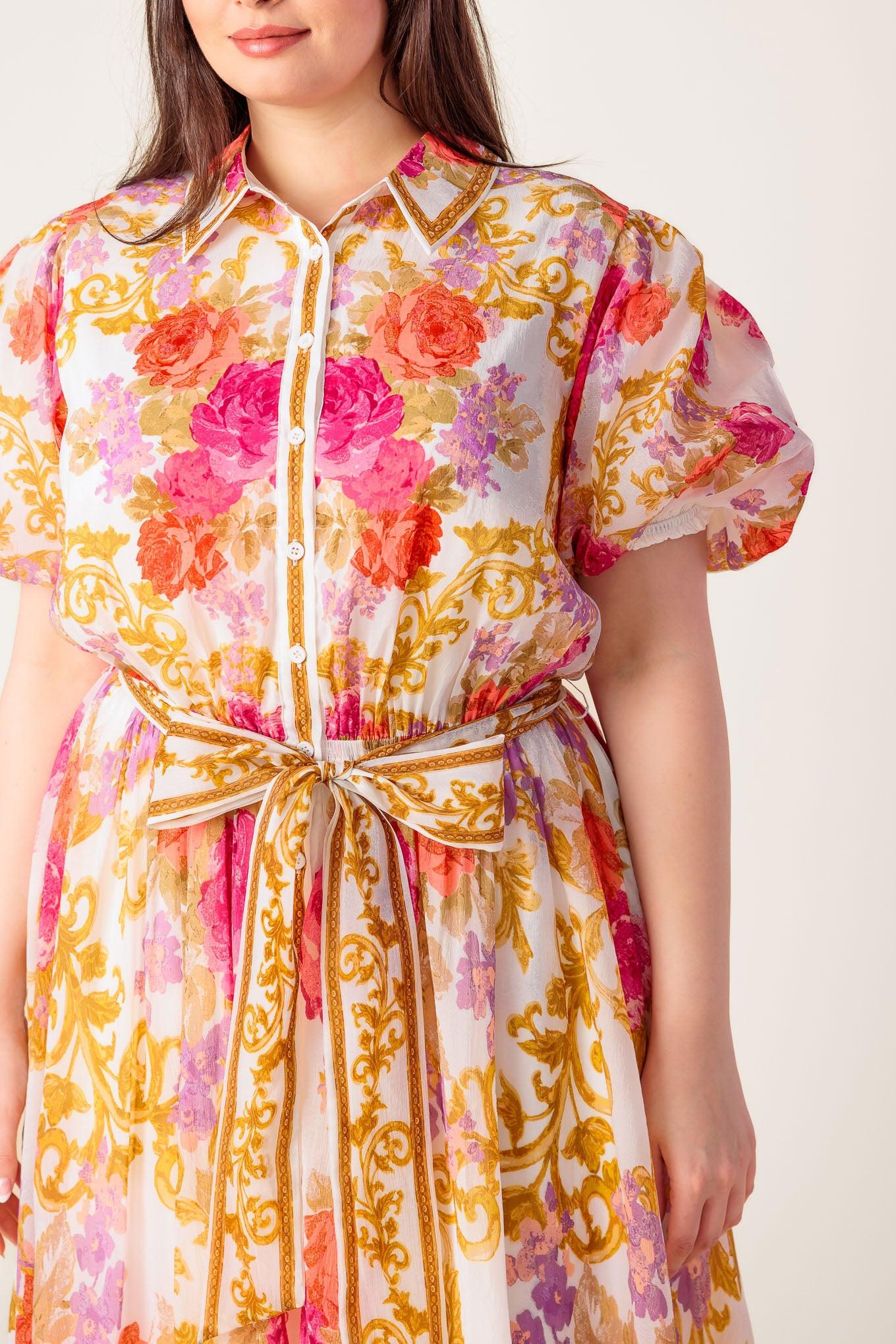 Garden Tapestry Ivory Floral Woven Midi Dress - Image 12