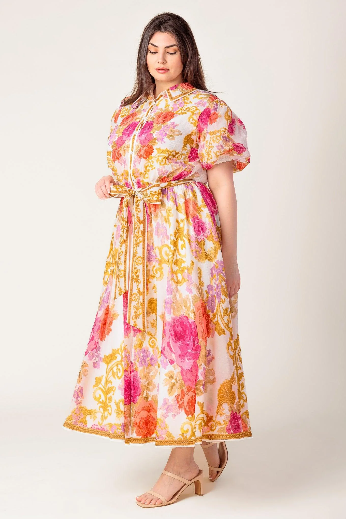 Garden Tapestry Ivory Floral Woven Midi Dress - Image 13