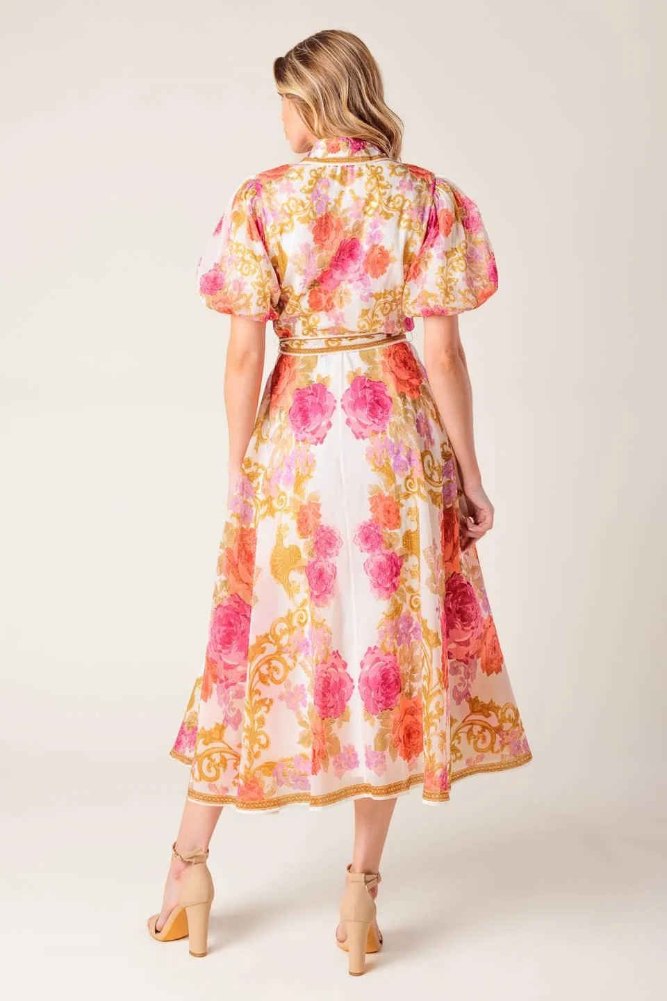 Garden Tapestry Ivory Floral Woven Midi Dress - Image 2