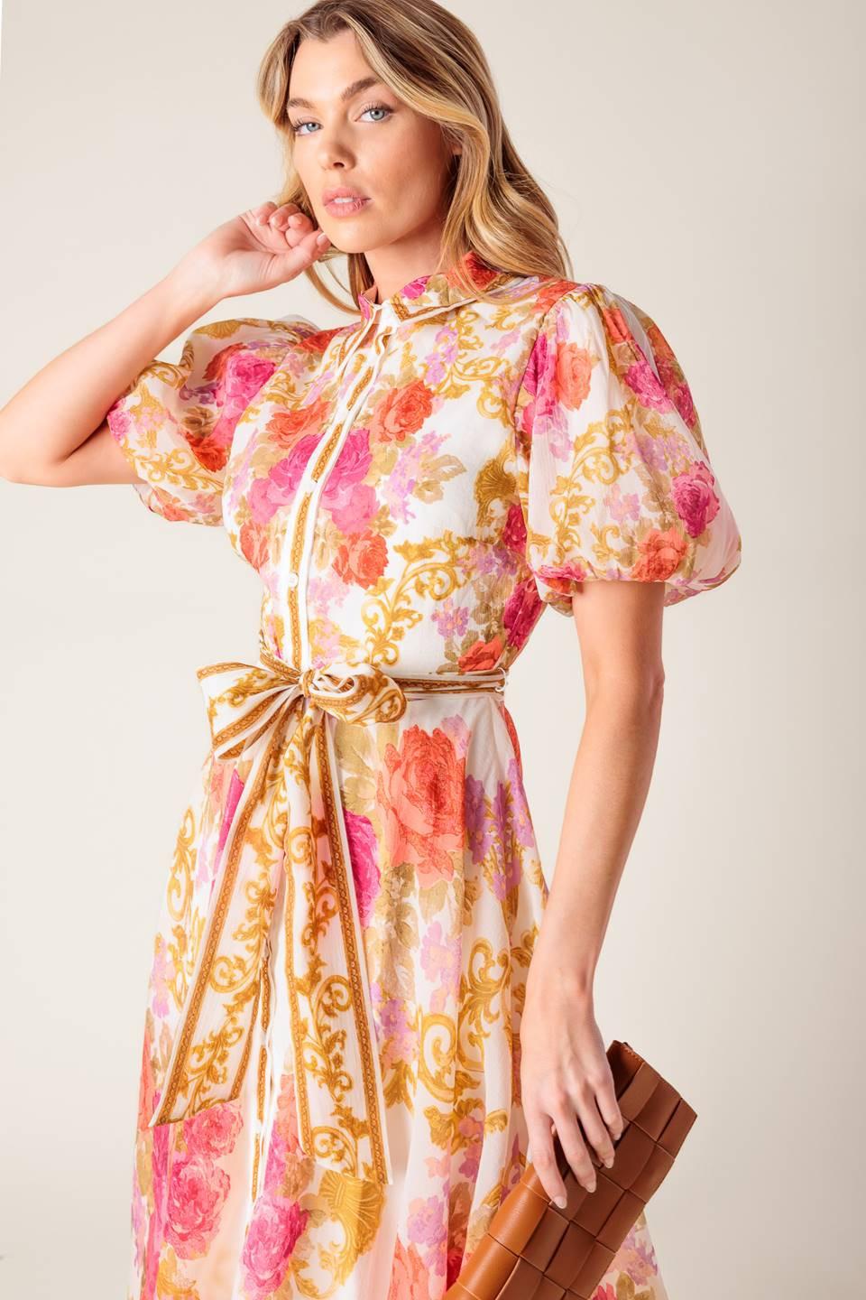 Garden Tapestry Ivory Floral Woven Midi Dress - Image 7