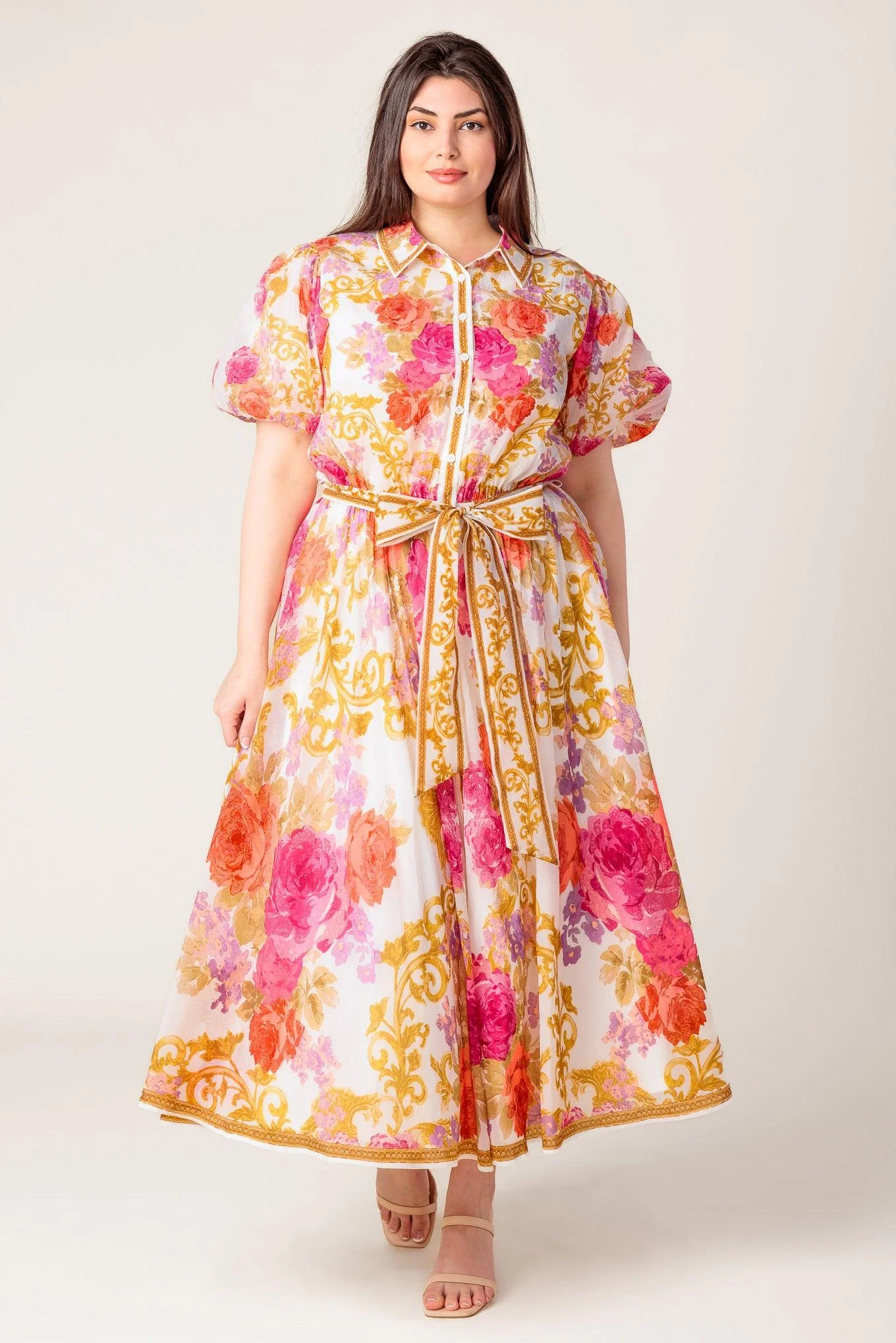 Garden Tapestry Ivory Floral Woven Midi Dress - Image 8