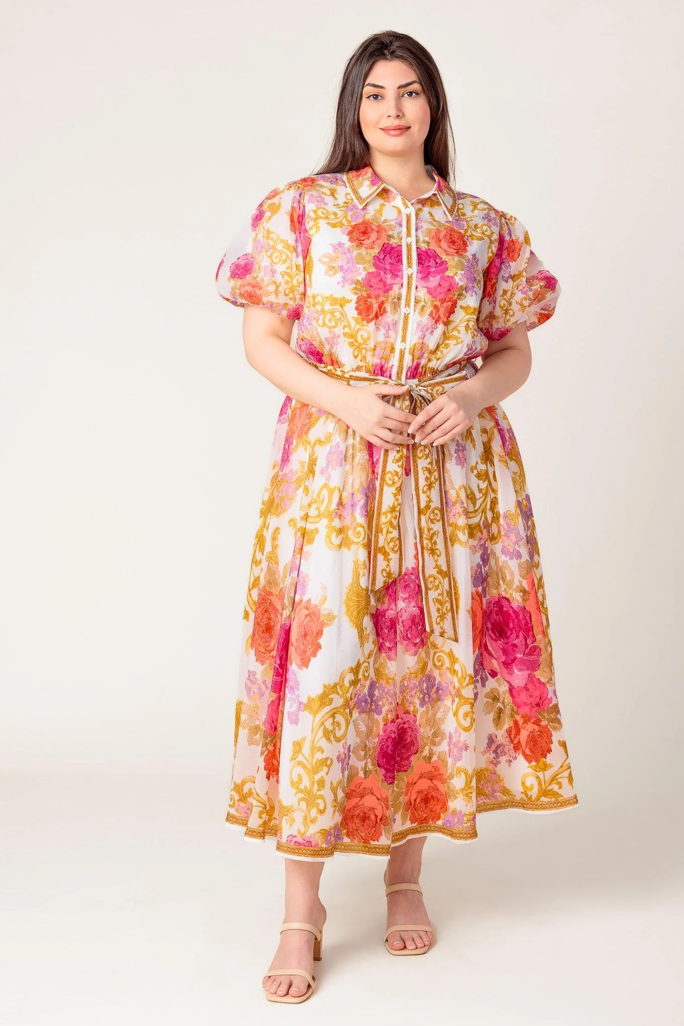 Garden Tapestry Ivory Floral Woven Midi Dress - Image 9