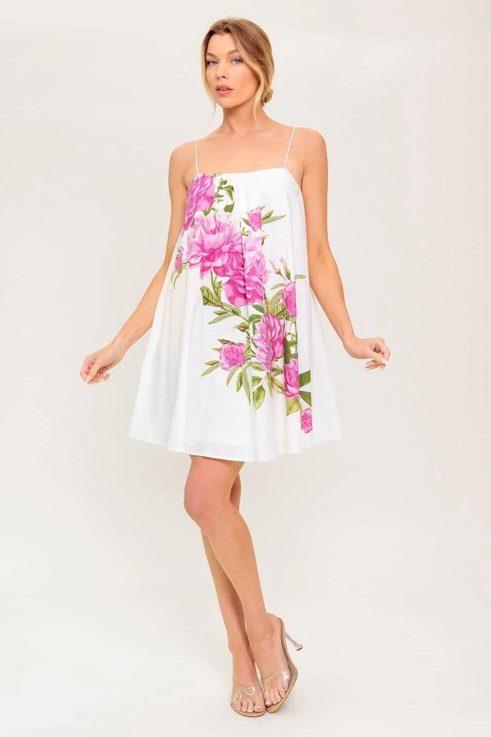 Garden Whispers Pink Floral Woven Mini Dress - Image 3