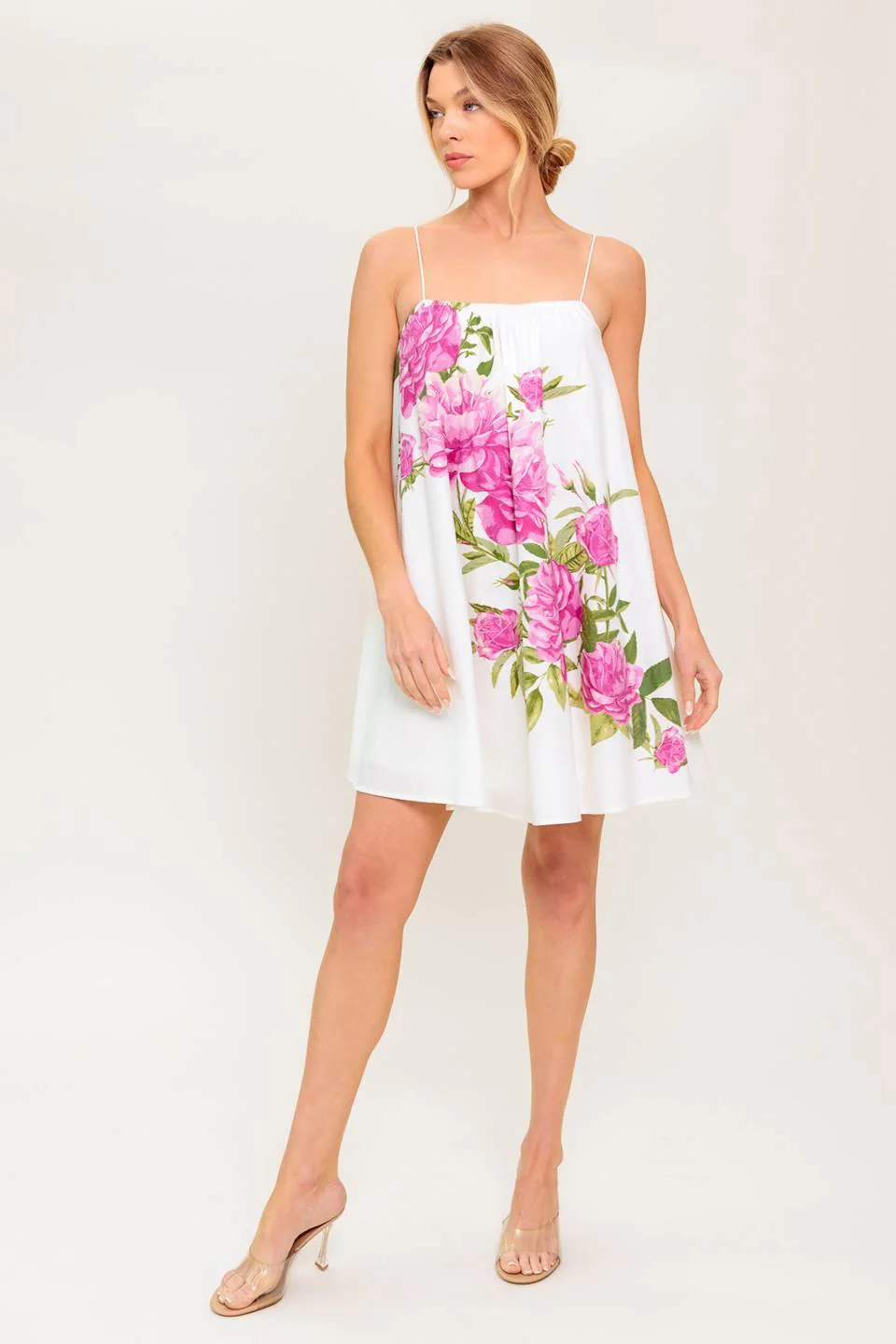 Garden Whispers Pink Floral Woven Mini Dress - Image 5