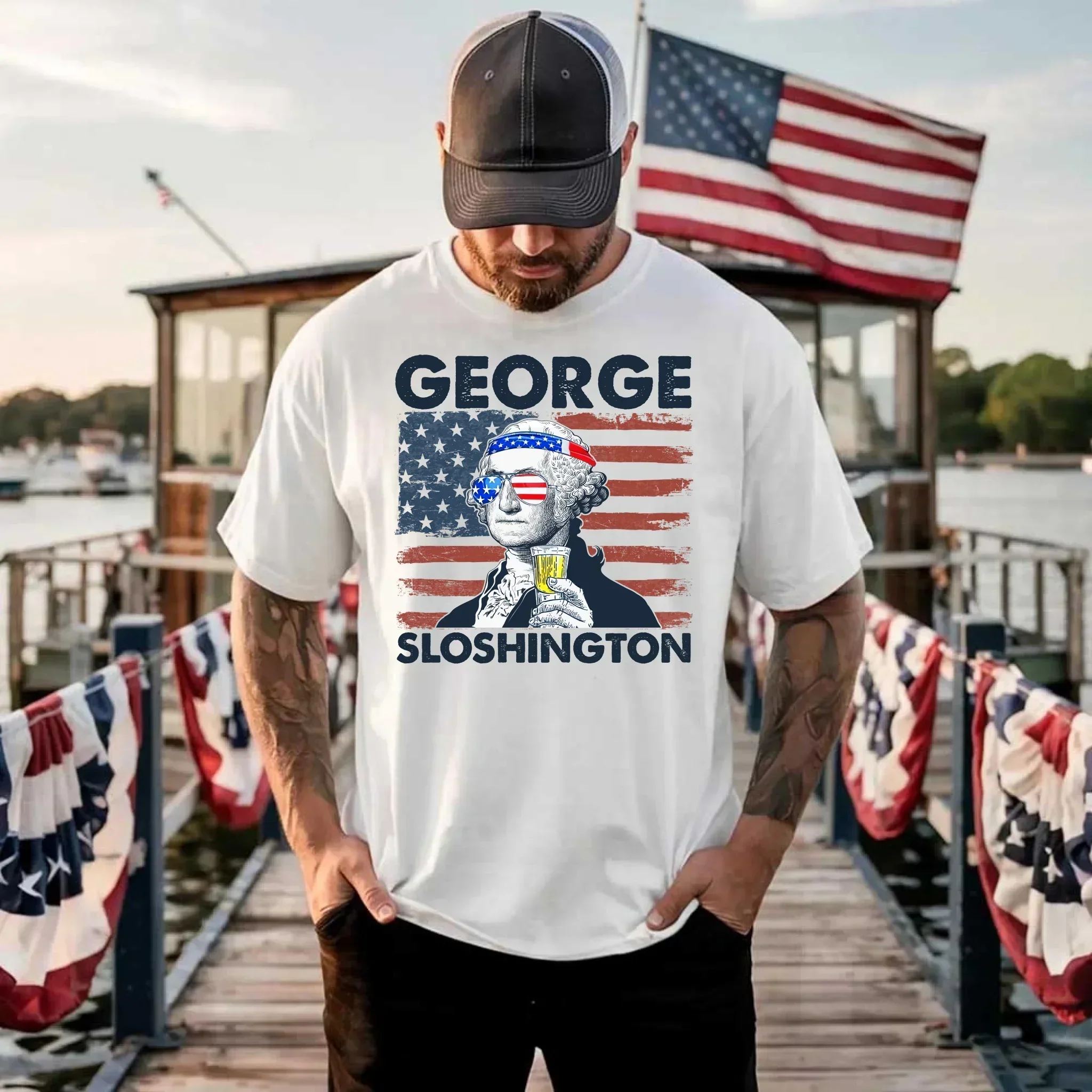 George Sloshington 4th of July Shirt – Washington Drinking Party Tee - Image 2