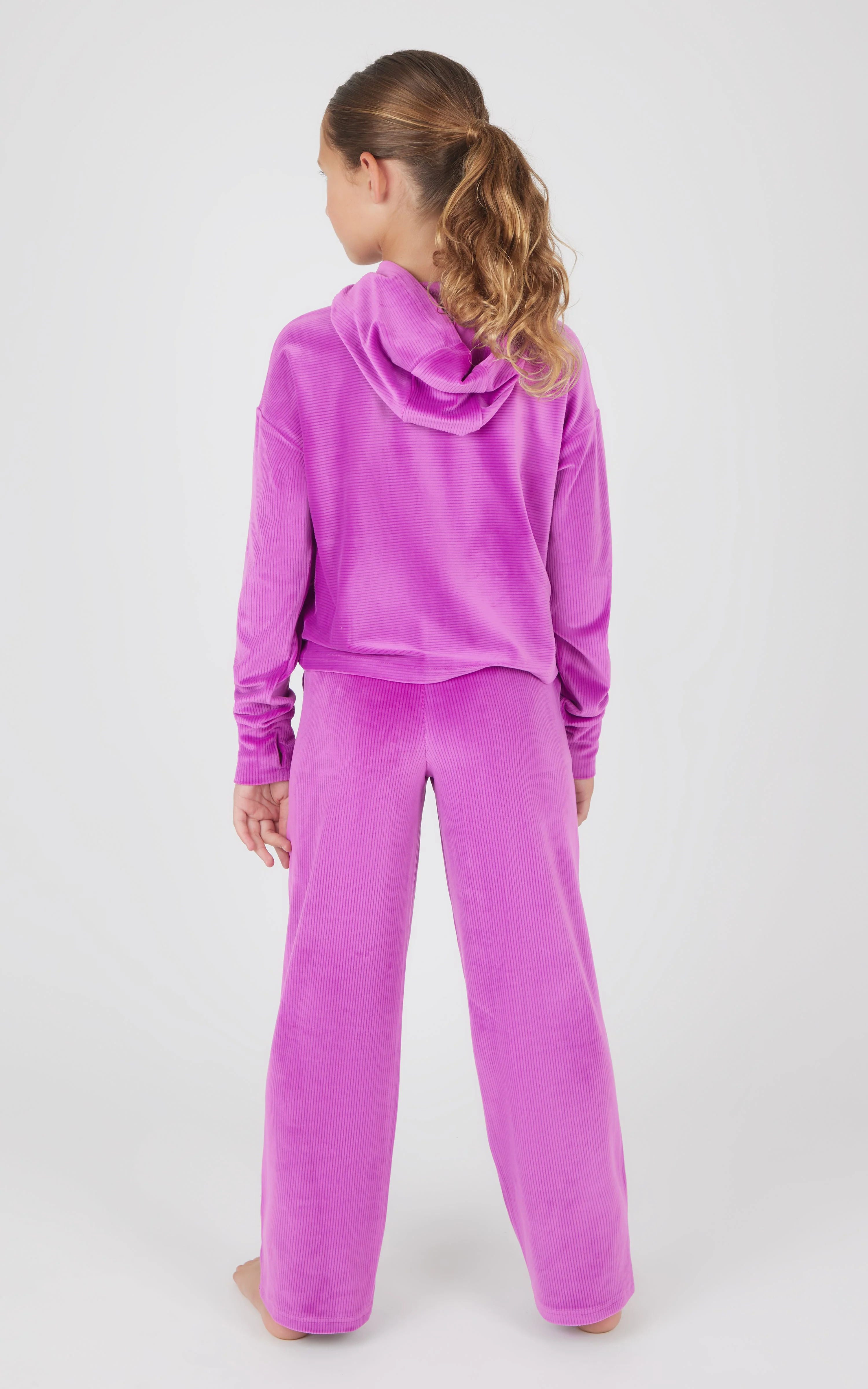 Girls 2 PC Ribbed Velour Hoodie and Straight Leg Pant - Image 2