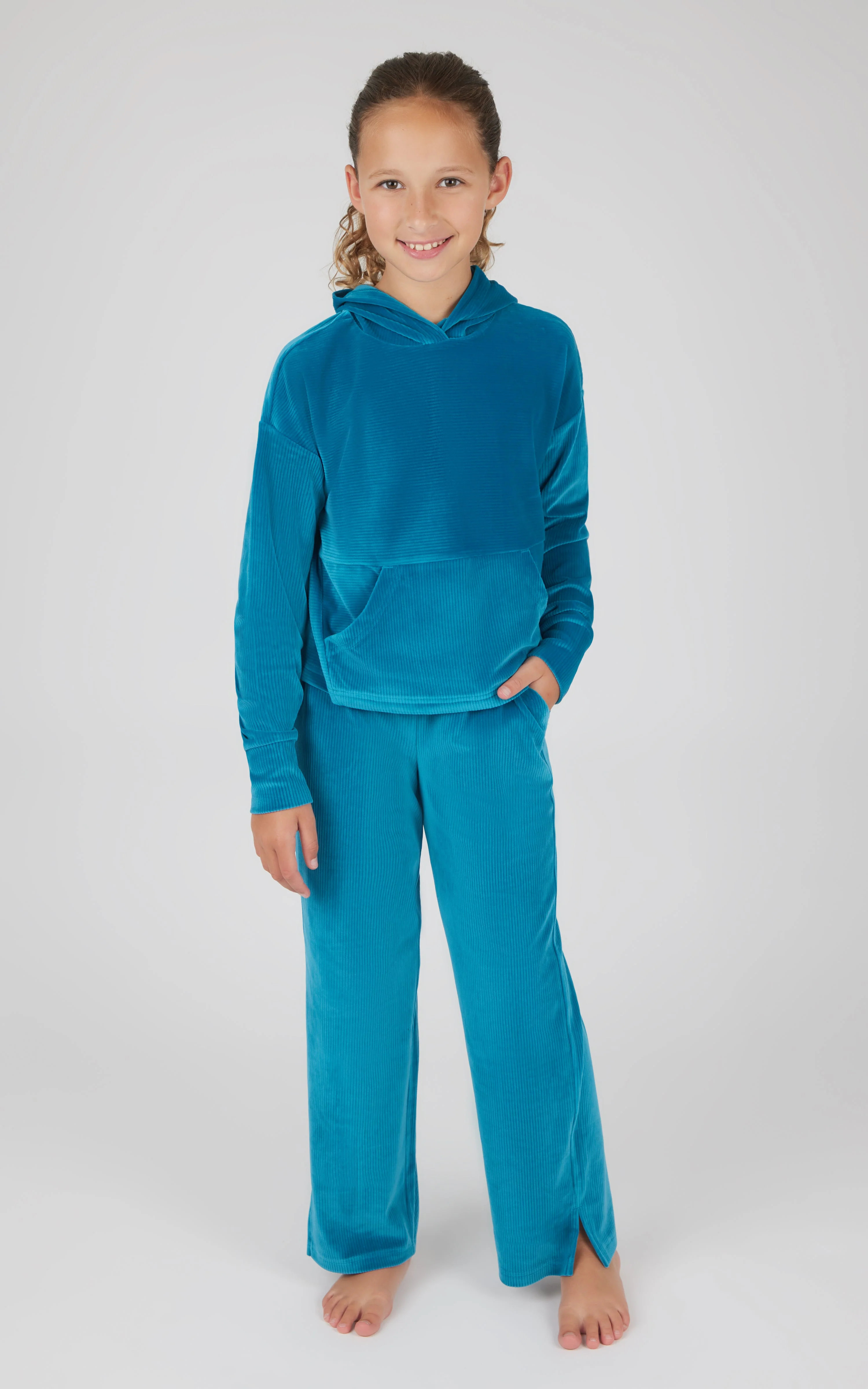 Girls 2 PC Ribbed Velour Hoodie and Straight Leg Pant - Image 4