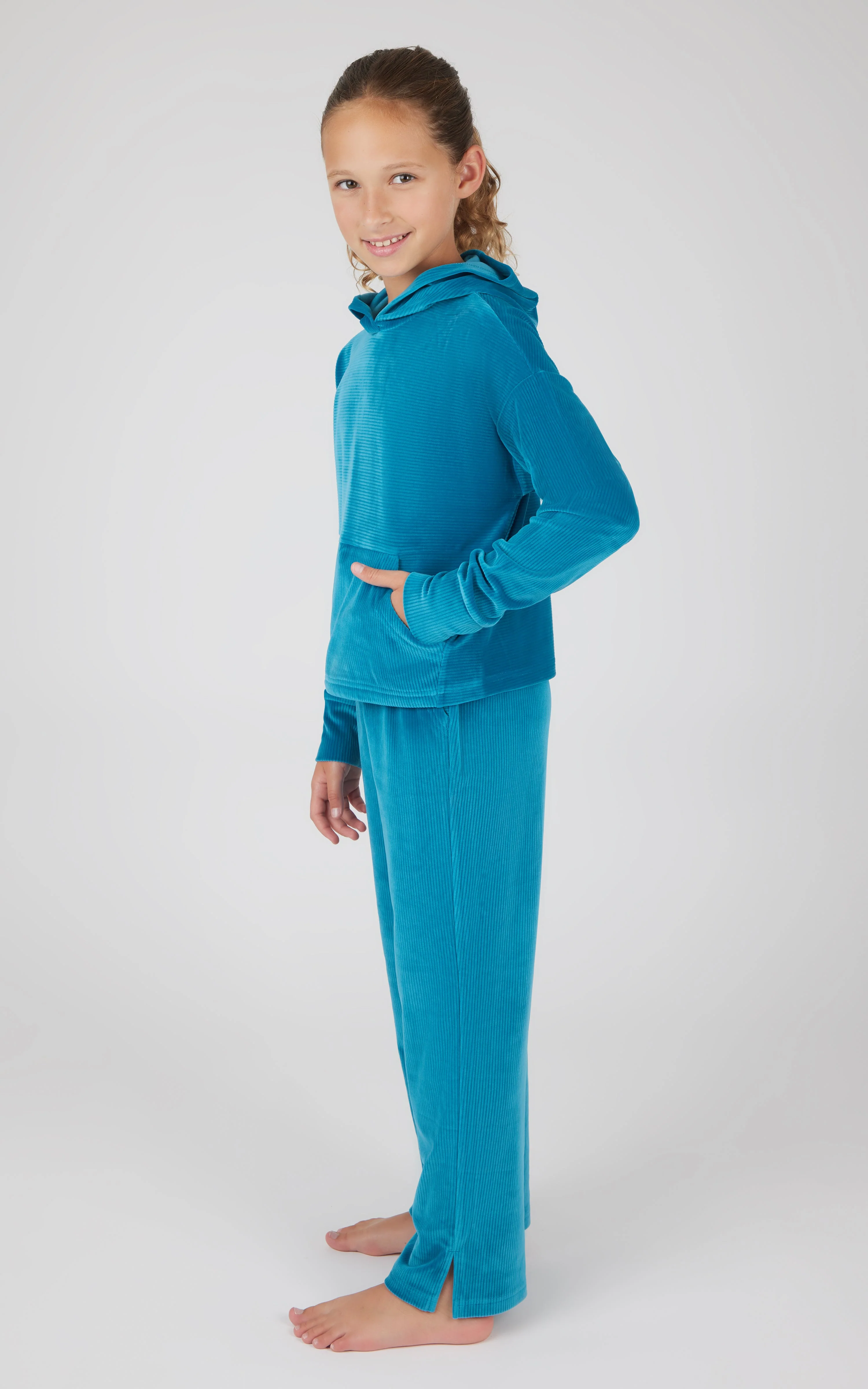 Girls 2 PC Ribbed Velour Hoodie and Straight Leg Pant - Image 6