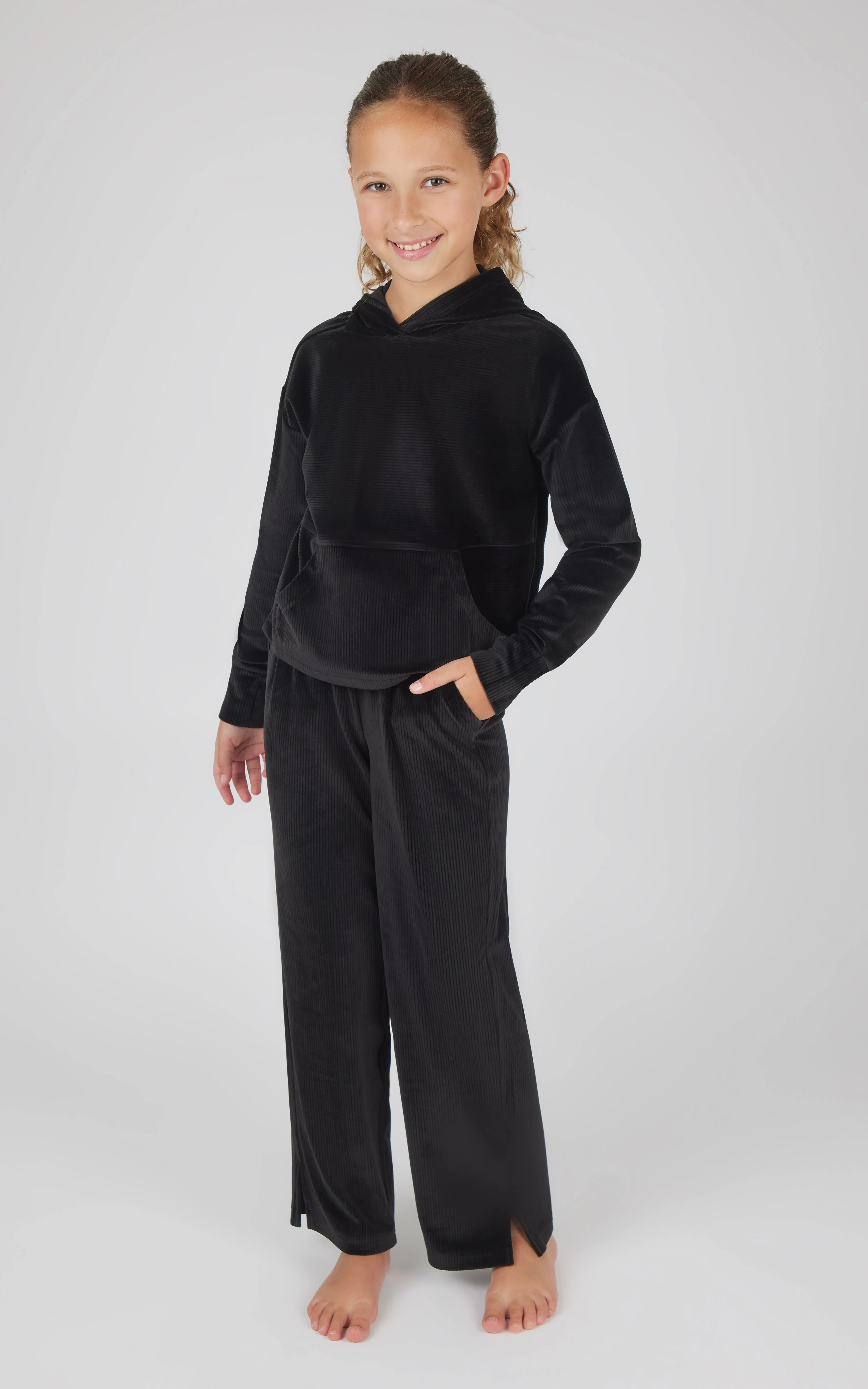 Girls 2 PC Ribbed Velour Hoodie and Straight Leg Pant - Image 7