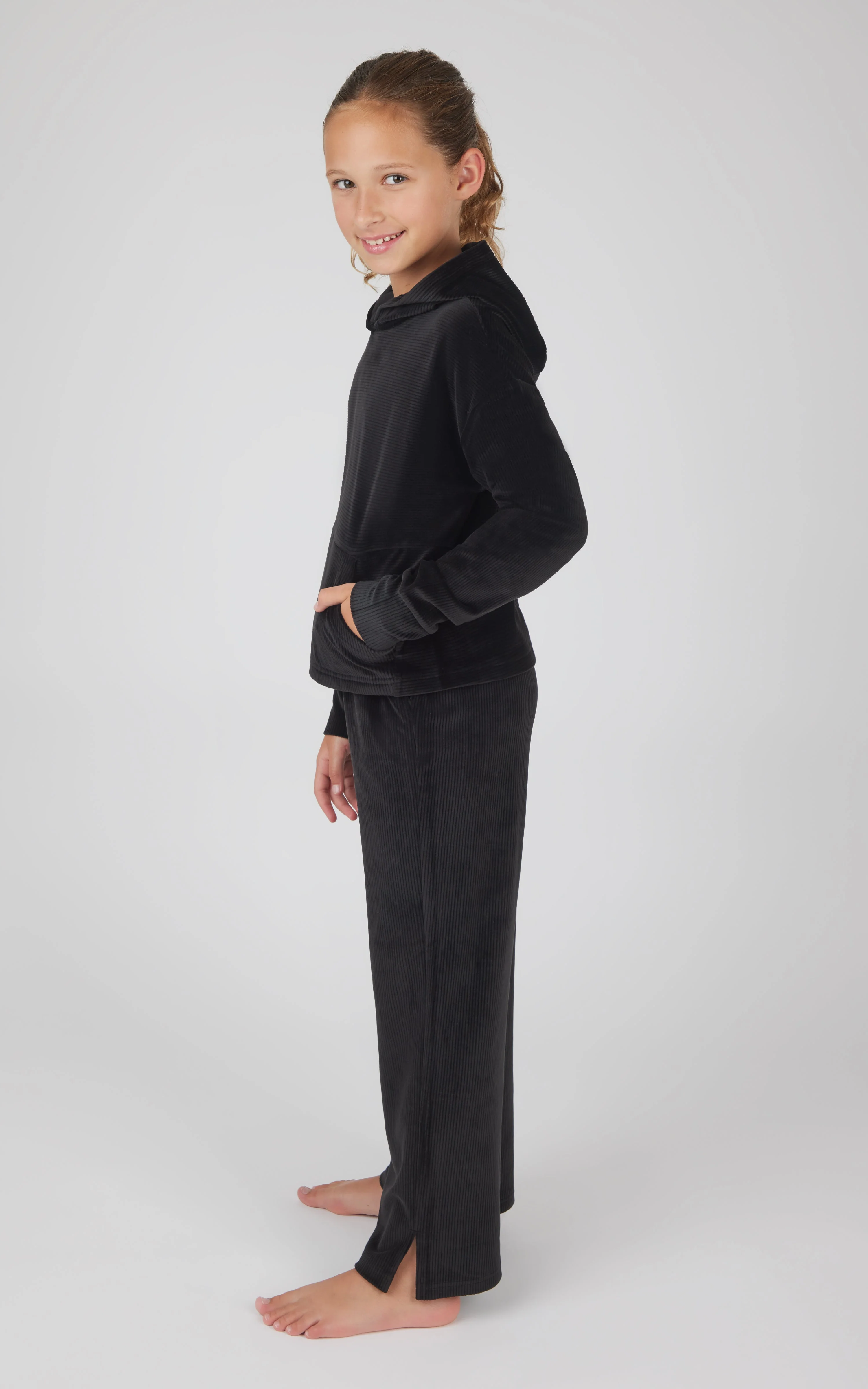 Girls 2 PC Ribbed Velour Hoodie and Straight Leg Pant - Image 8
