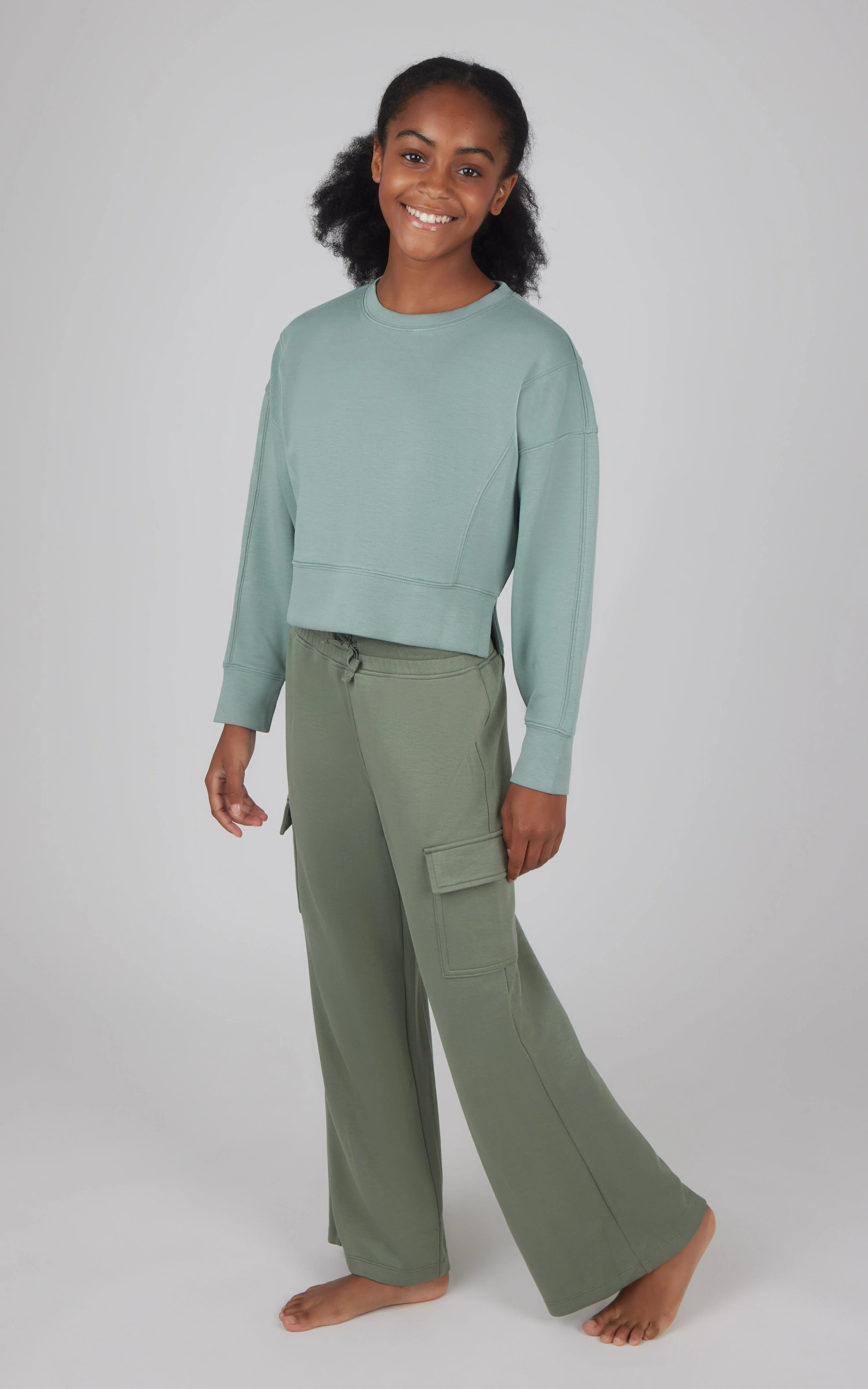 Girls 2 PC Softlite Cropped Pullover + Softlite Wide Leg Cargo Pant - Our Stone Story - Image 6