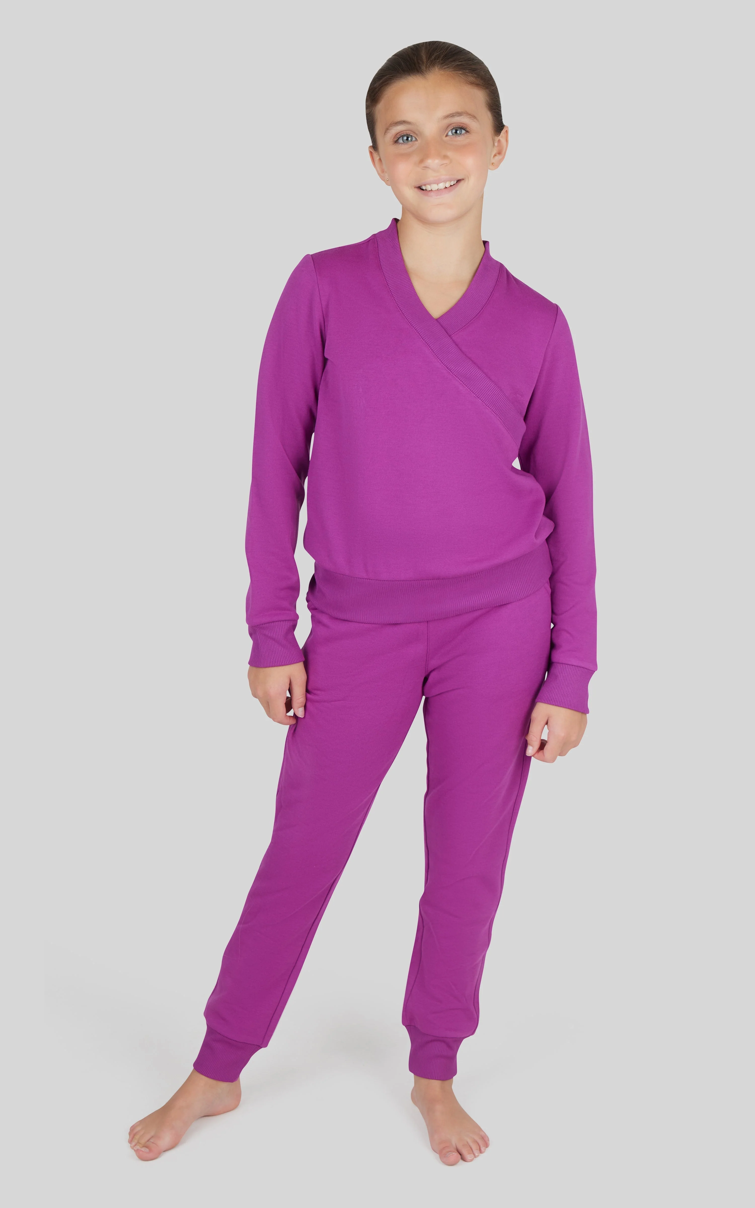 Girls 2 PC Terry Crossover Long Sleeve Top + Brushed Jogger Set - Image 58