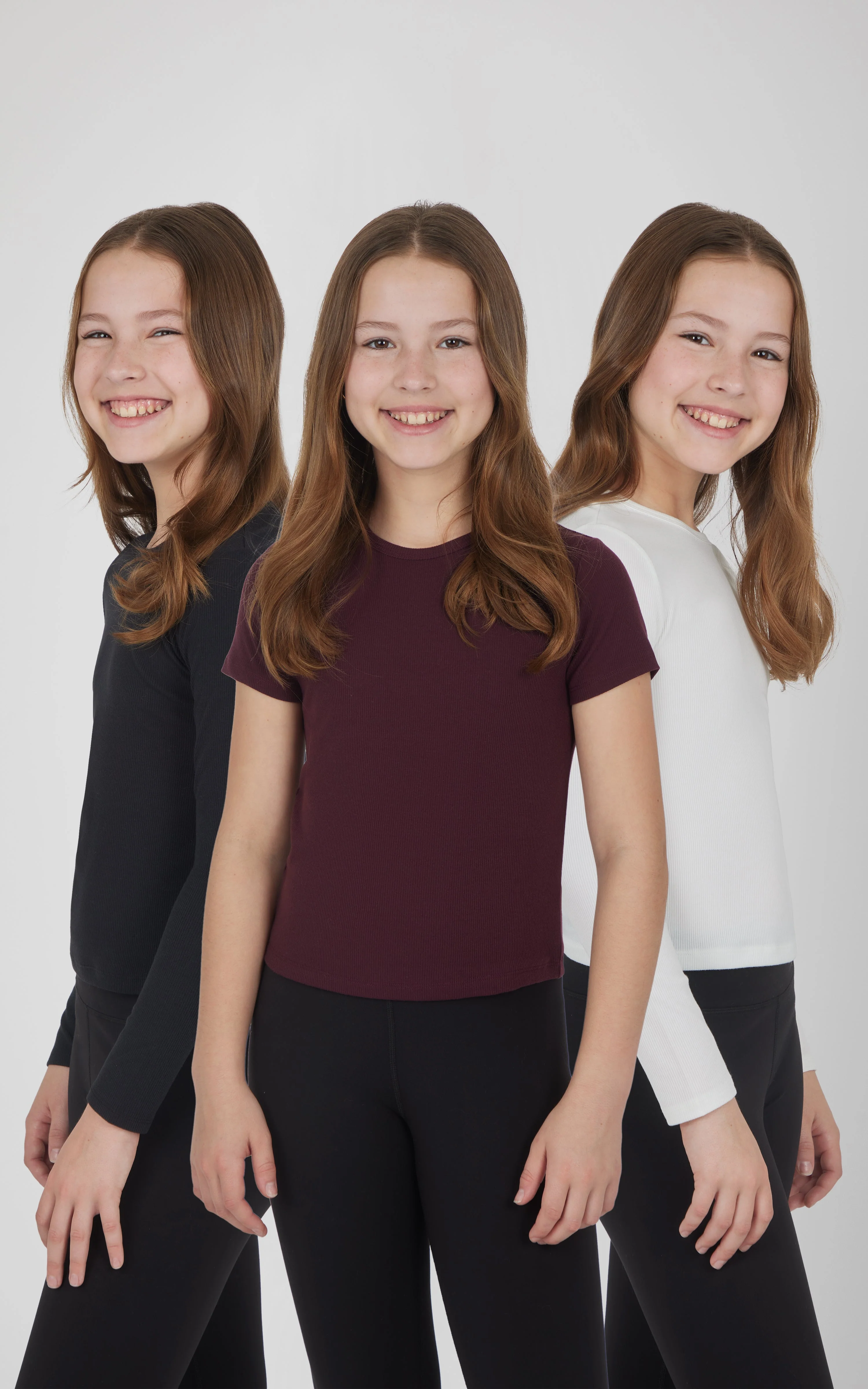 Girls 3 PK Ribbed Crew Neck Short Sleeve Shirt + Ribbed Crew Neck Long Sleeve Shirt - Image 16